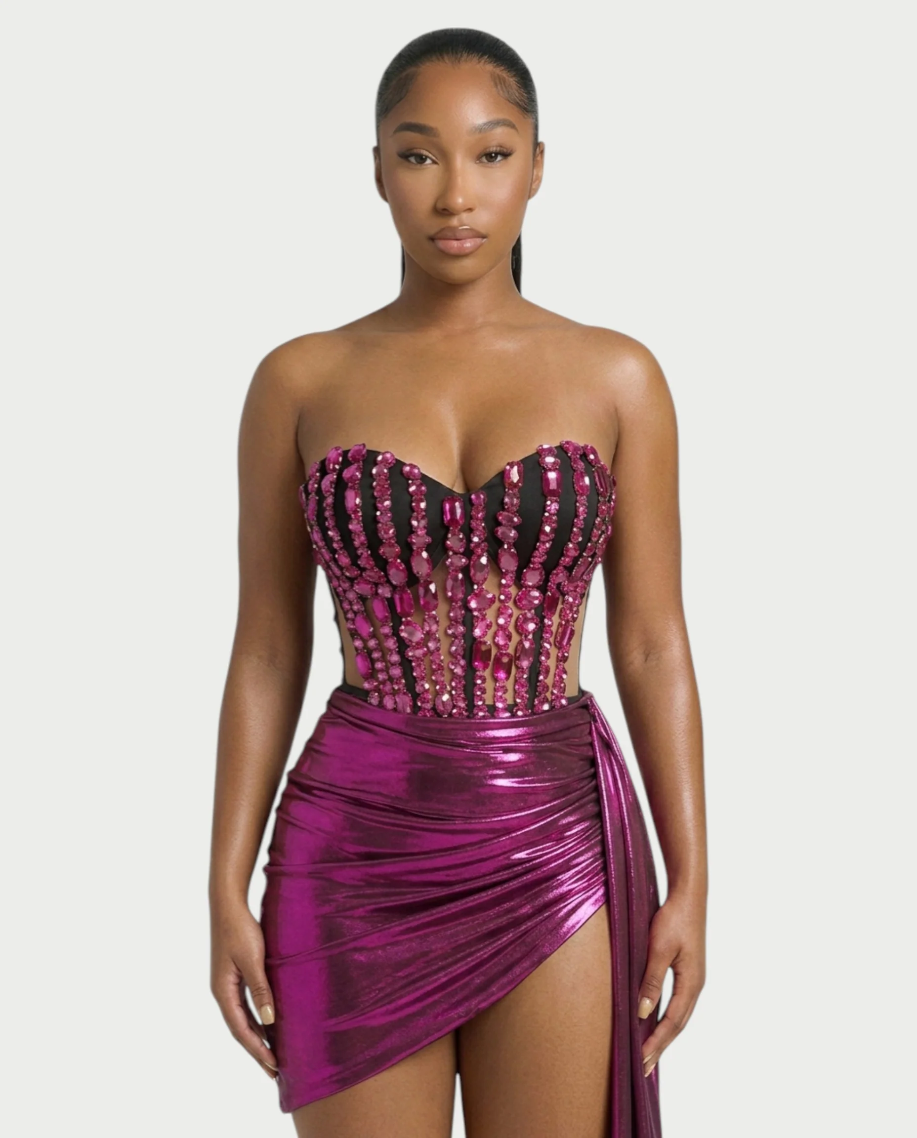 CAPRISE Gemstone Jeweled Corset Mini Dress - Image 4