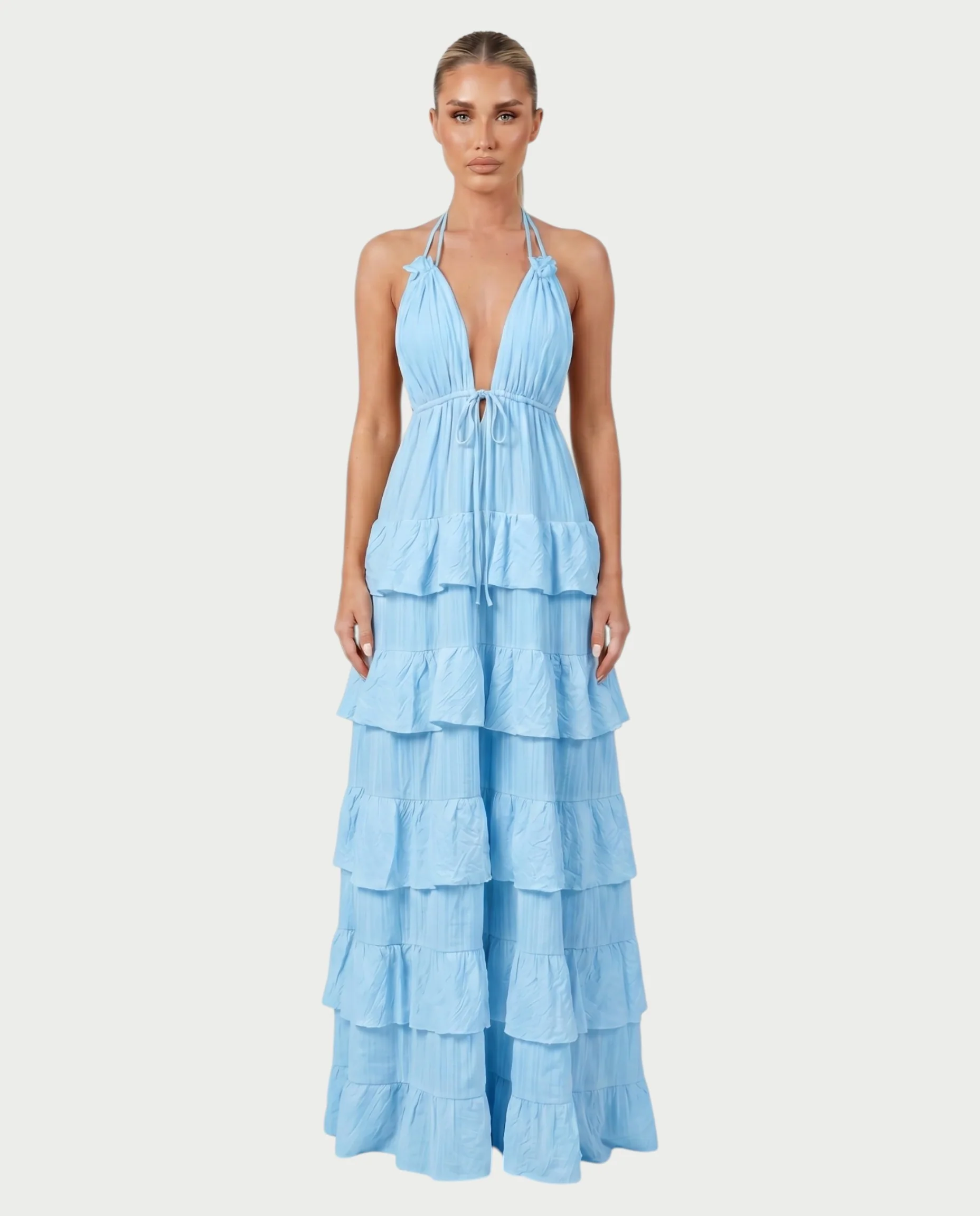 CARESS Tiered Ruffle Halter Maxi Dress - Image 11