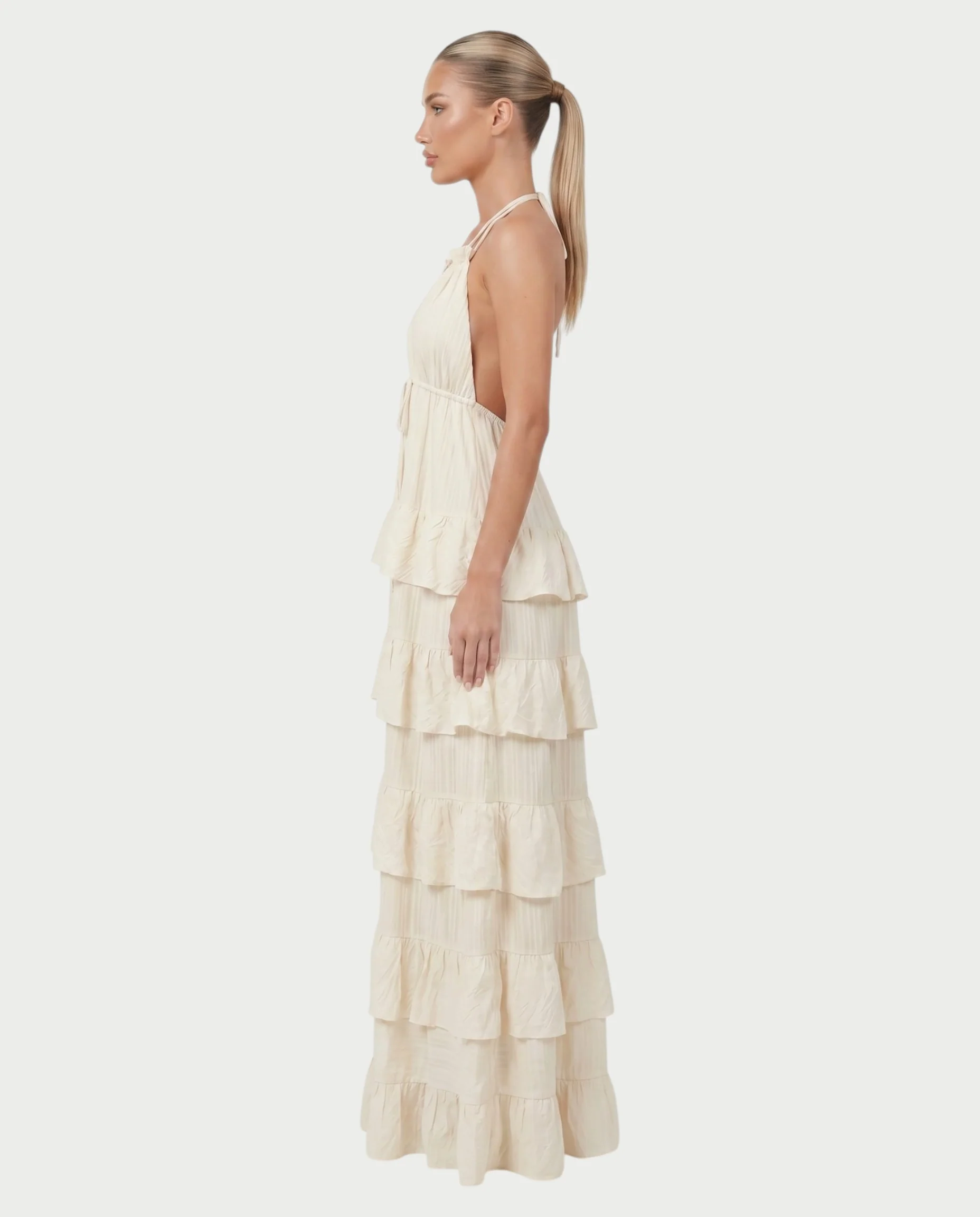 CARESS Tiered Ruffle Halter Maxi Dress - Image 3