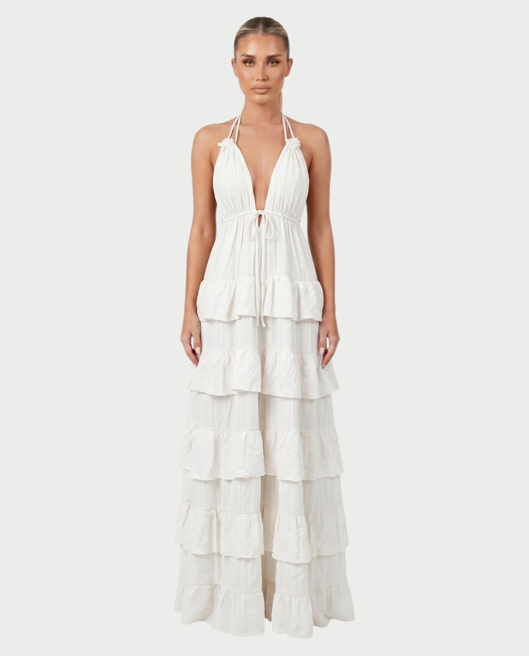 CARESS Tiered Ruffle Halter Maxi Dress - Image 6