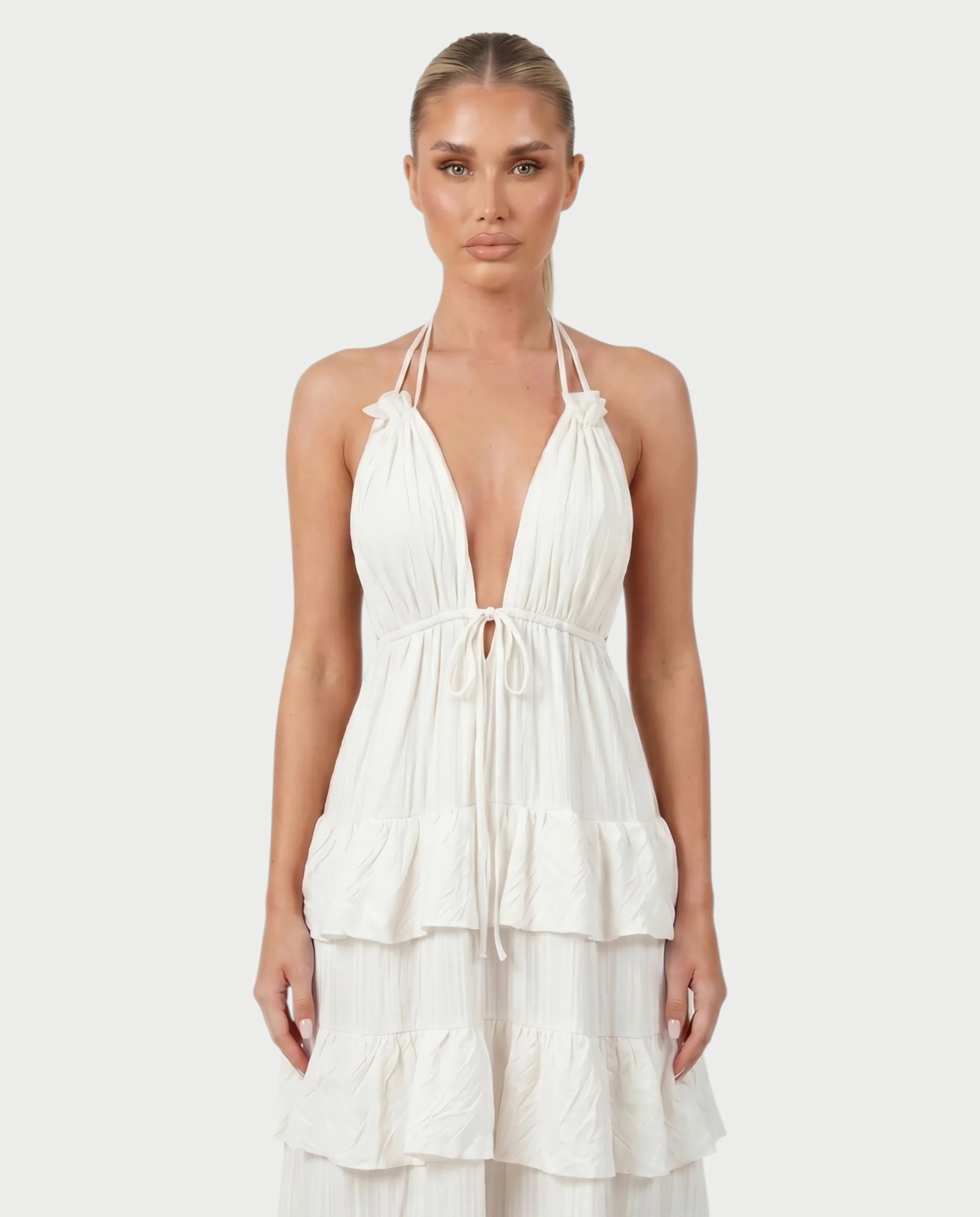 CARESS Tiered Ruffle Halter Maxi Dress - Image 9