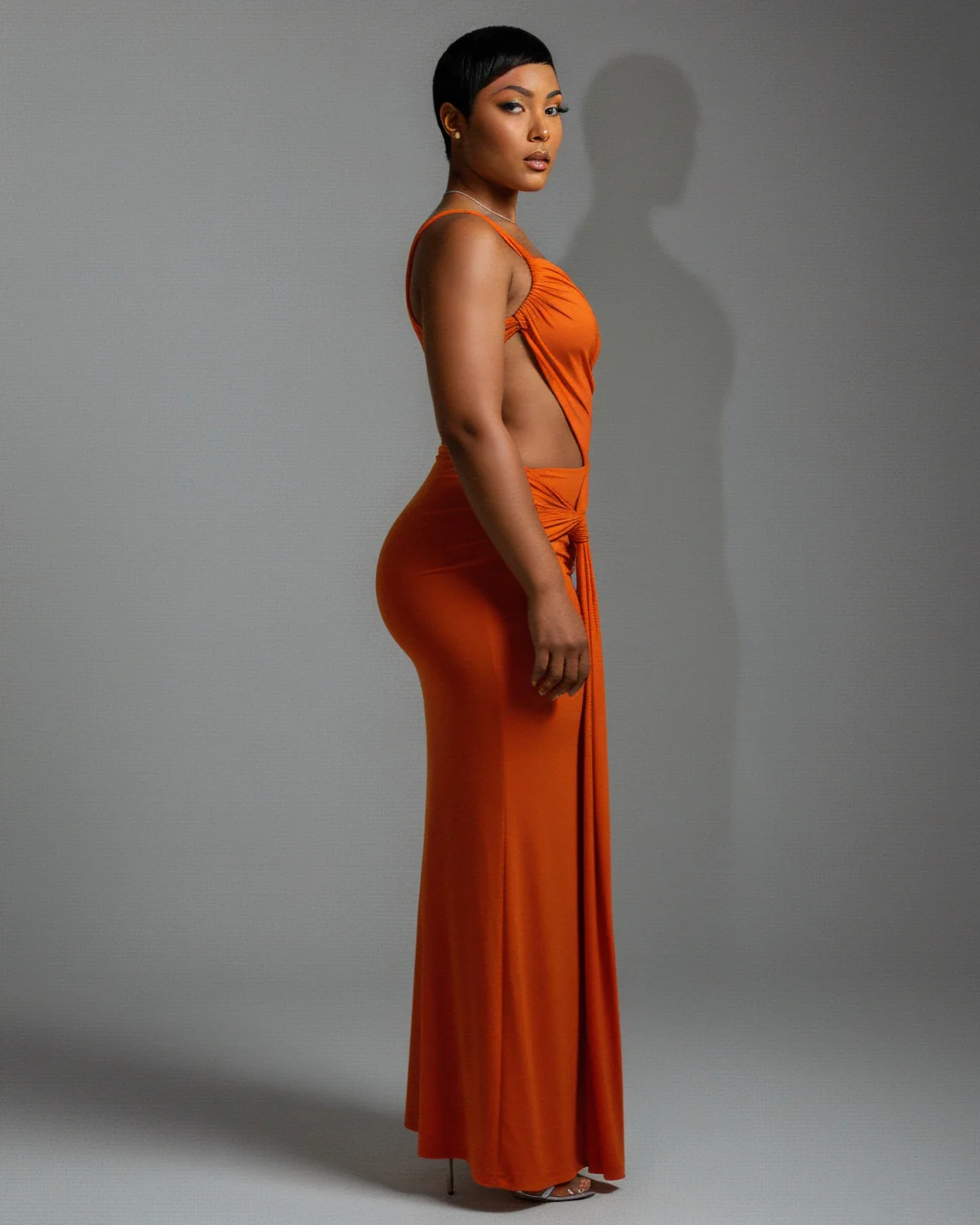 CARMEN Asymmetric Ruched Cutout Maxi Dress - Image 11