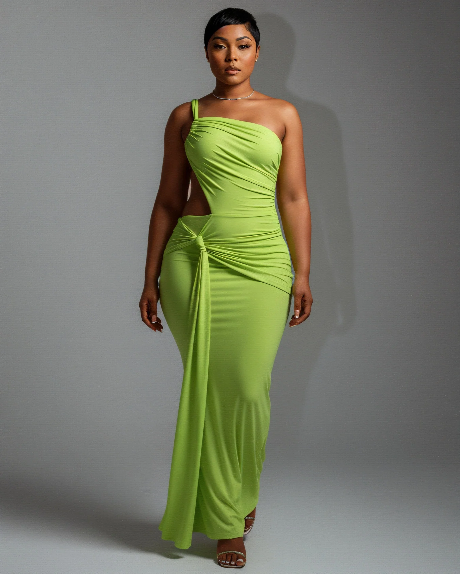 CARMEN Asymmetric Ruched Cutout Maxi Dress - Image 5