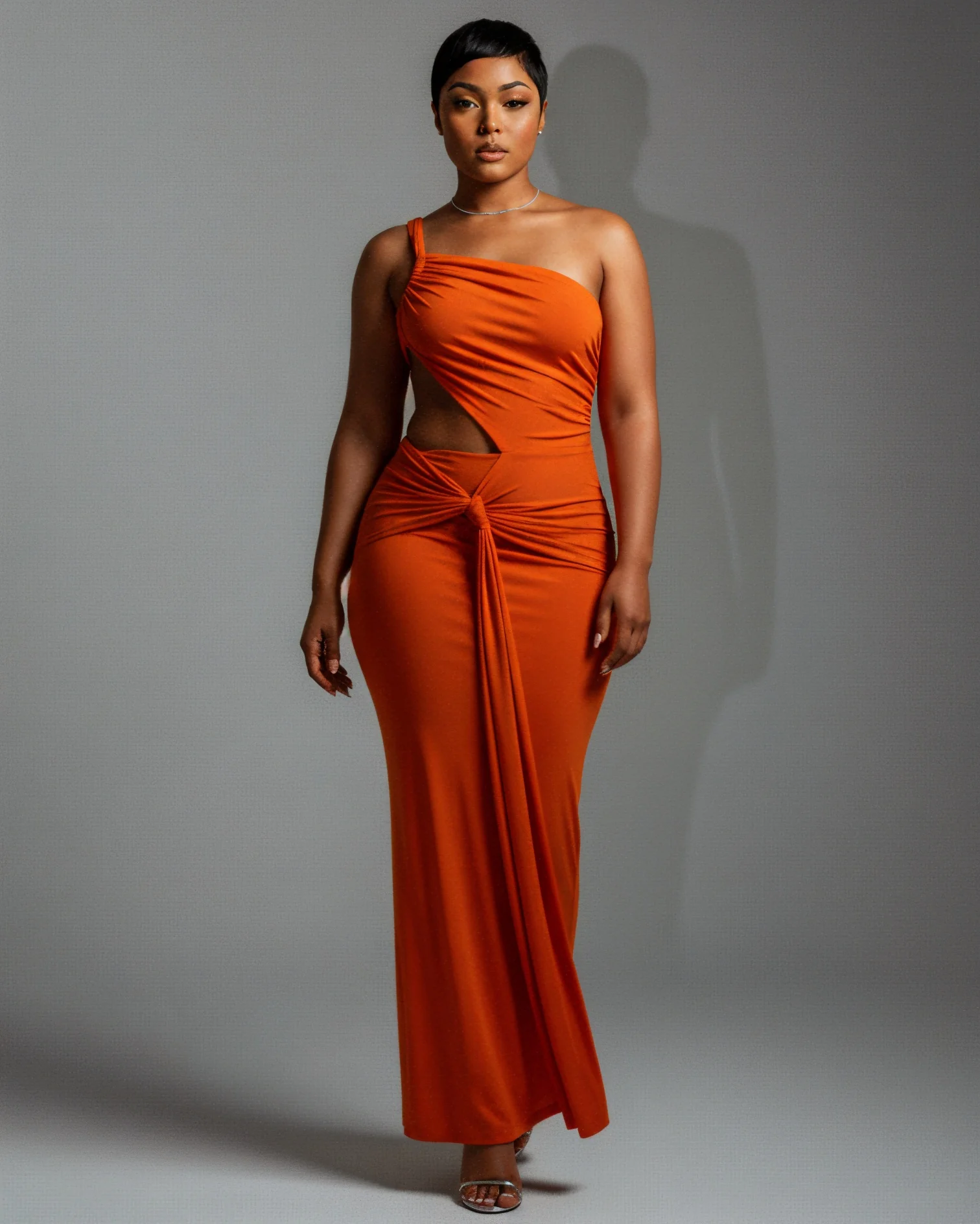 CARMEN Asymmetric Ruched Cutout Maxi Dress - Image 9