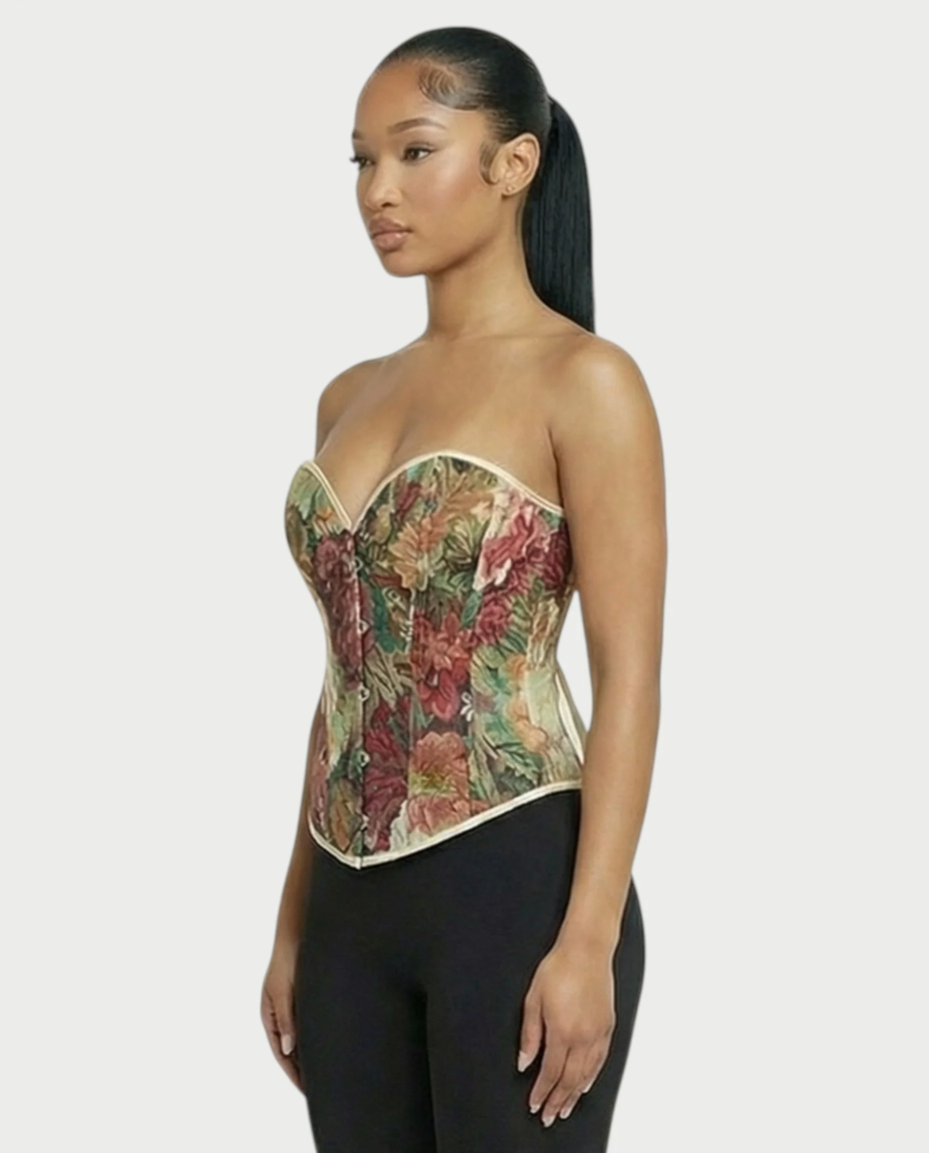 CARMINE Crimson Floral Tapestry Corset Top - Image 3