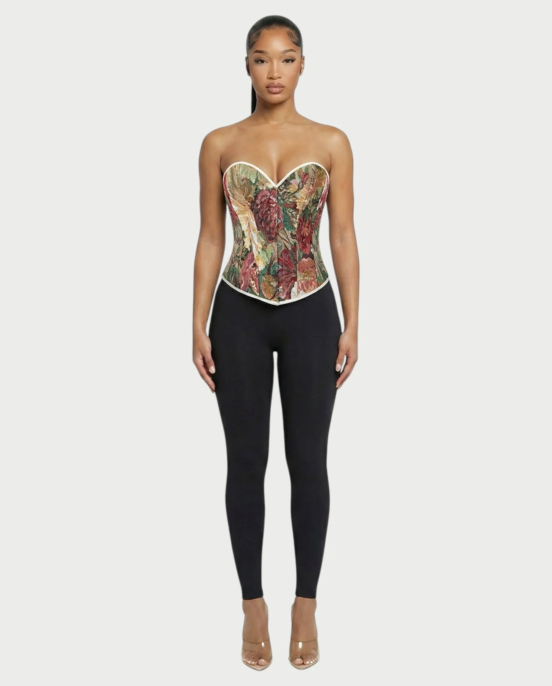 CARMINE Crimson Floral Tapestry Corset Top - Image 4