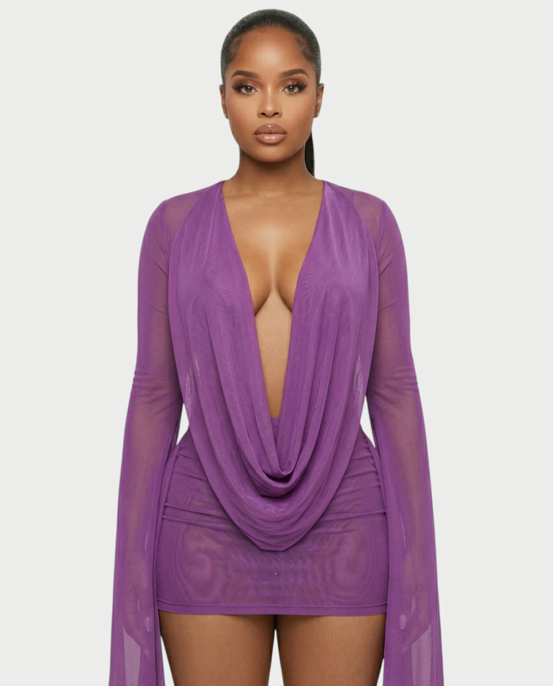 CAROL Cowl Neck Draped Mini Dress - Image 10