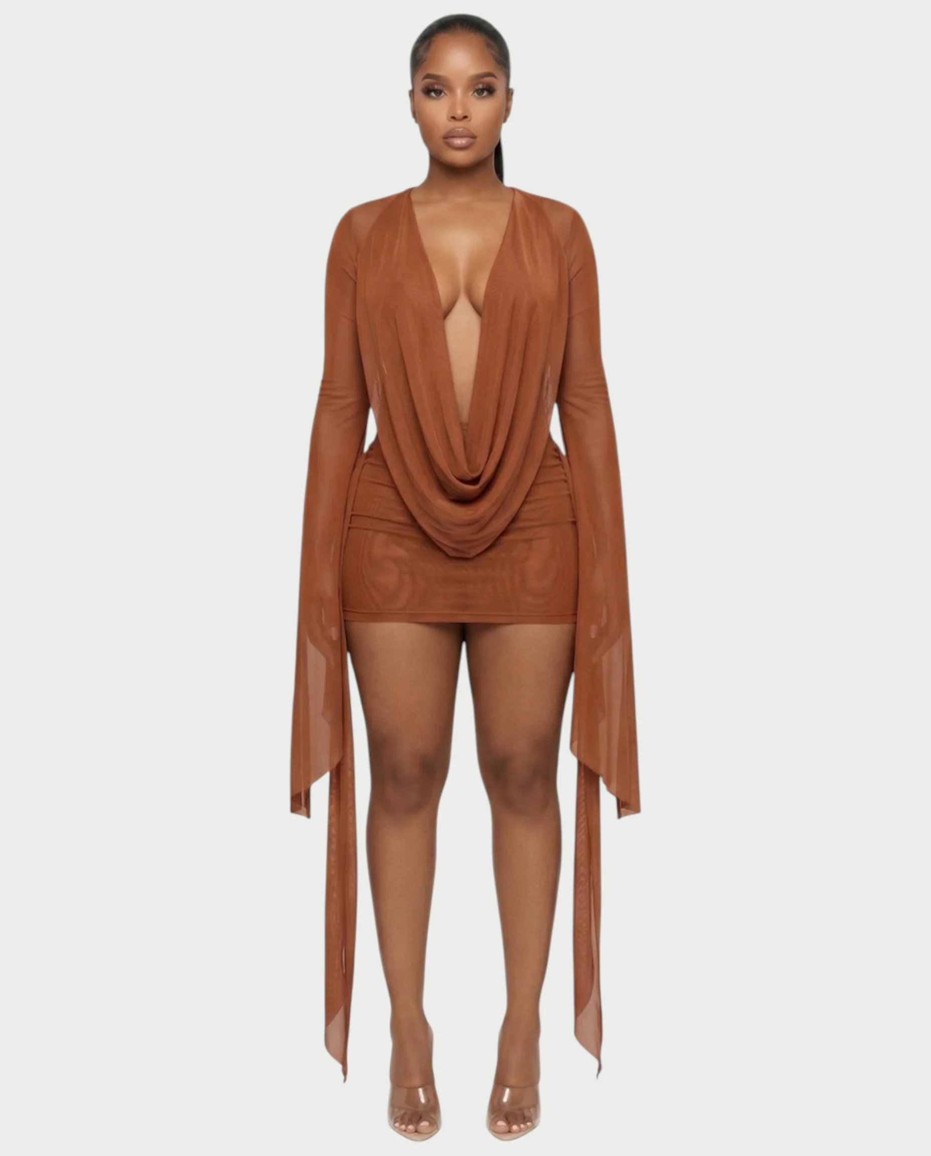 CAROL Cowl Neck Draped Mini Dress - Image 12