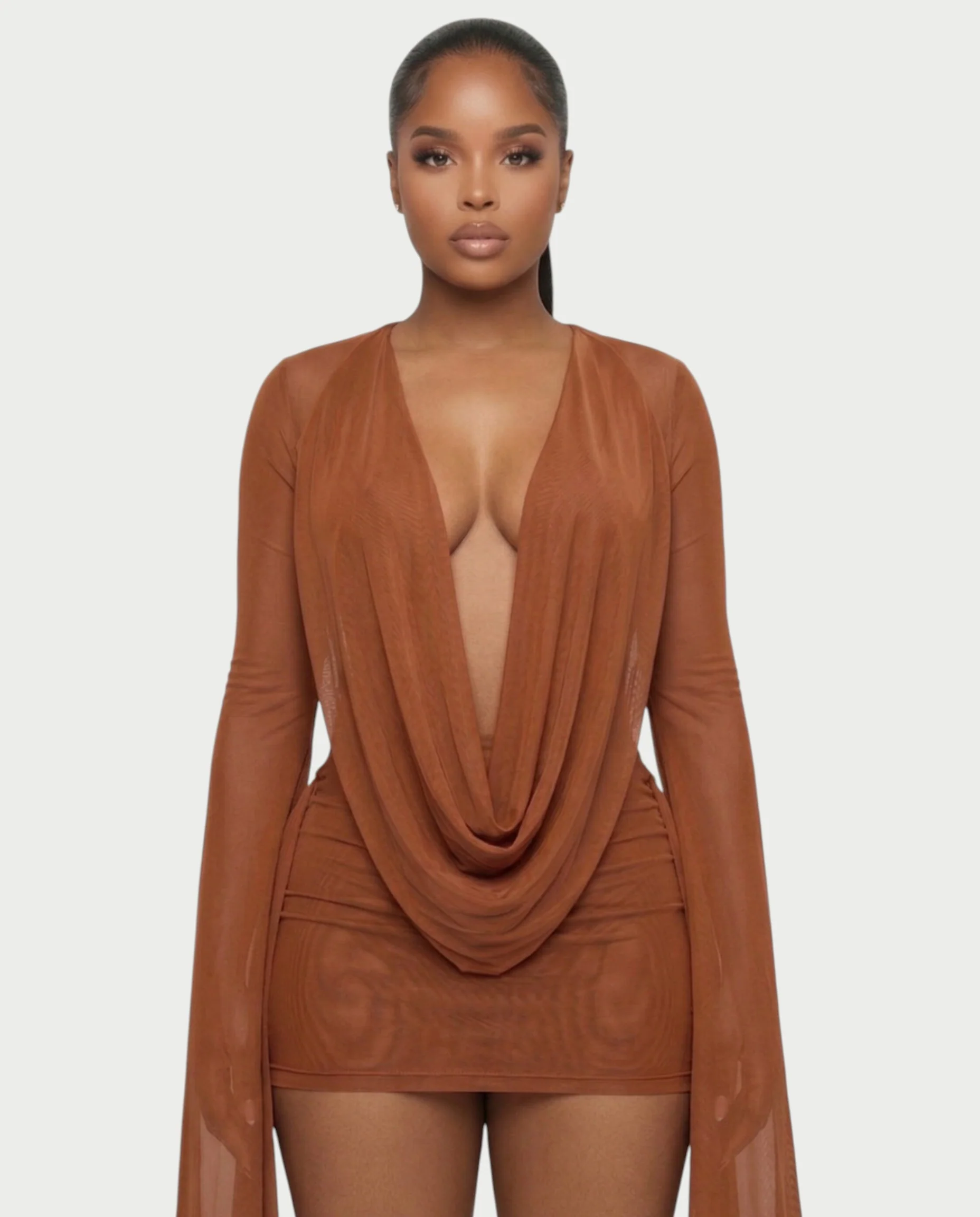 CAROL Cowl Neck Draped Mini Dress - Image 15