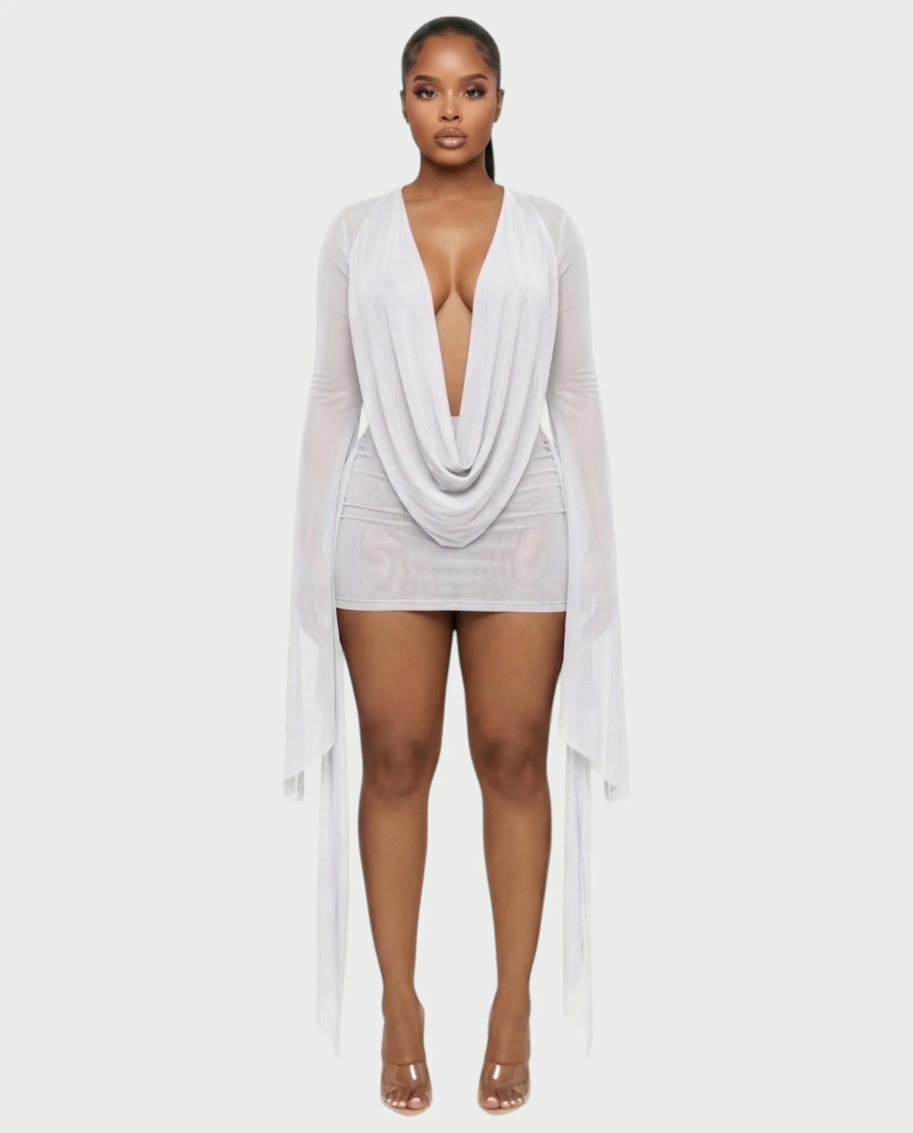 CAROL Cowl Neck Draped Mini Dress - Image 17