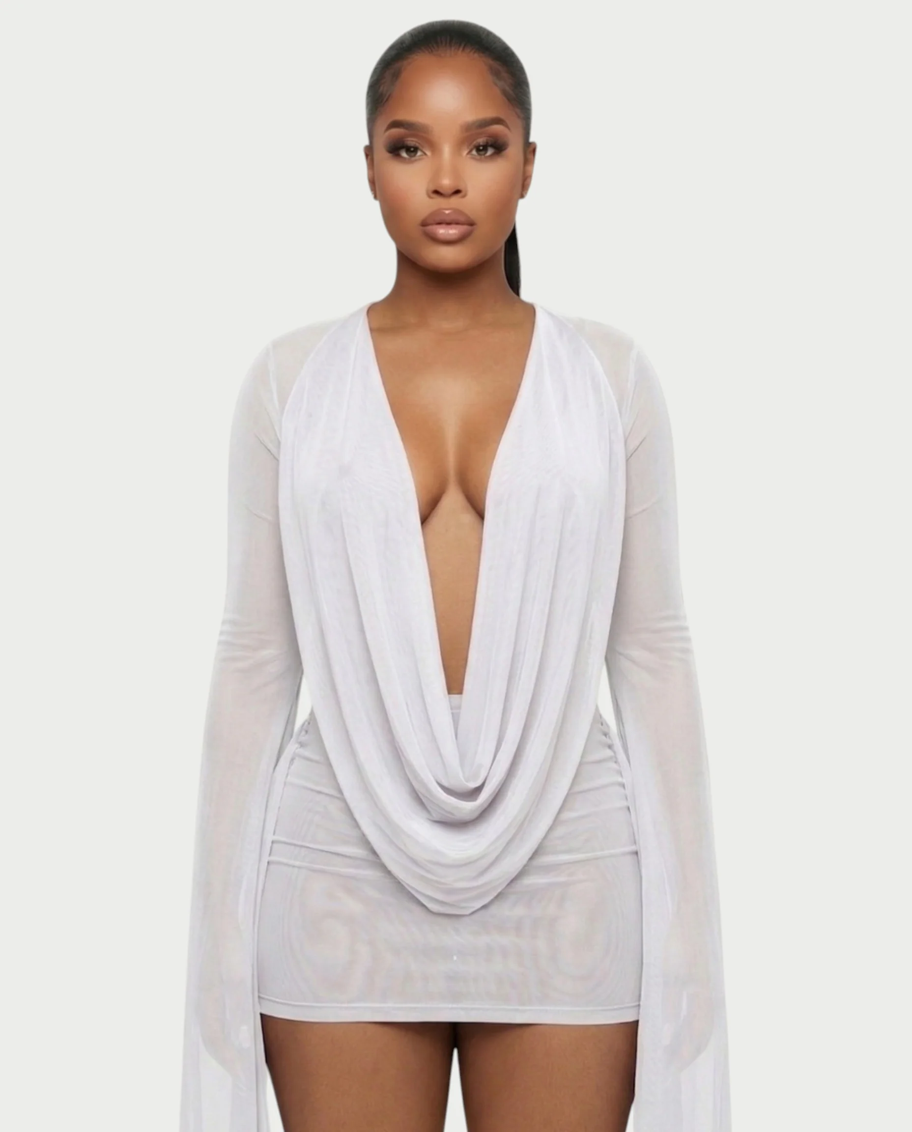 CAROL Cowl Neck Draped Mini Dress - Image 20