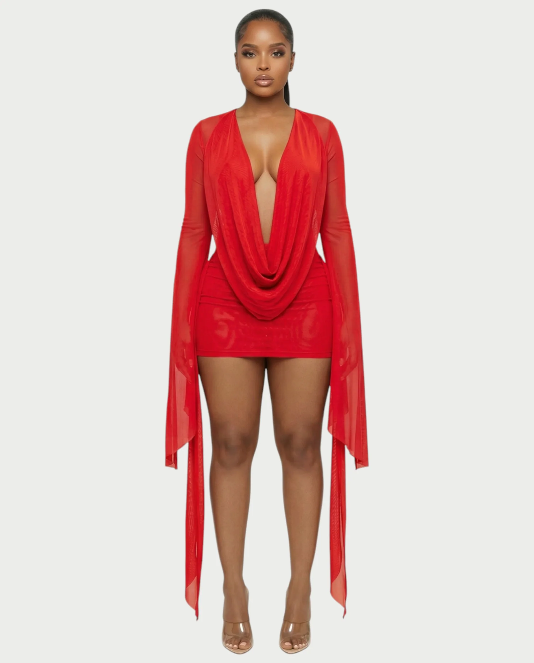 CAROL Cowl Neck Draped Mini Dress - Image 22