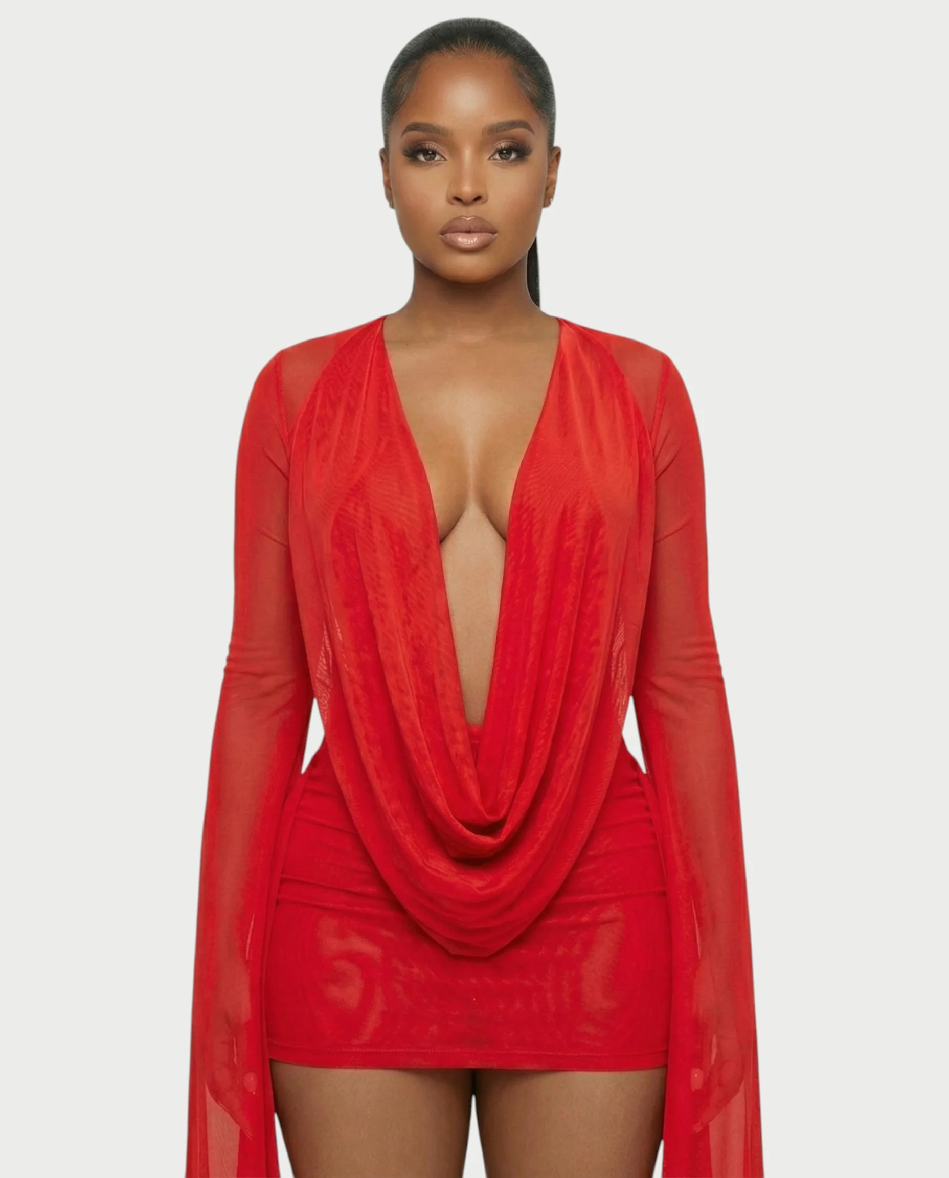 CAROL Cowl Neck Draped Mini Dress - Image 25