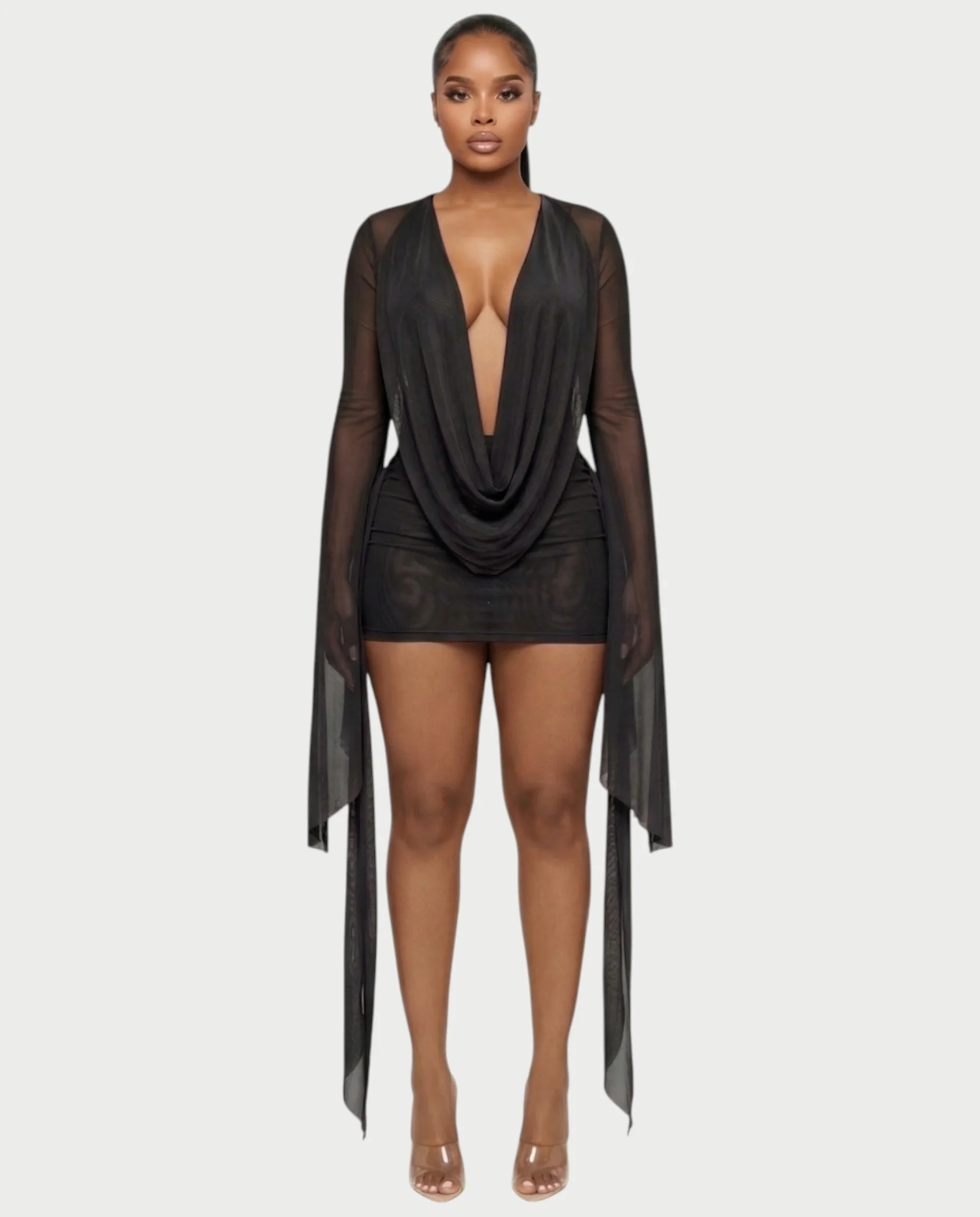 CAROL Cowl Neck Draped Mini Dress - Image 27
