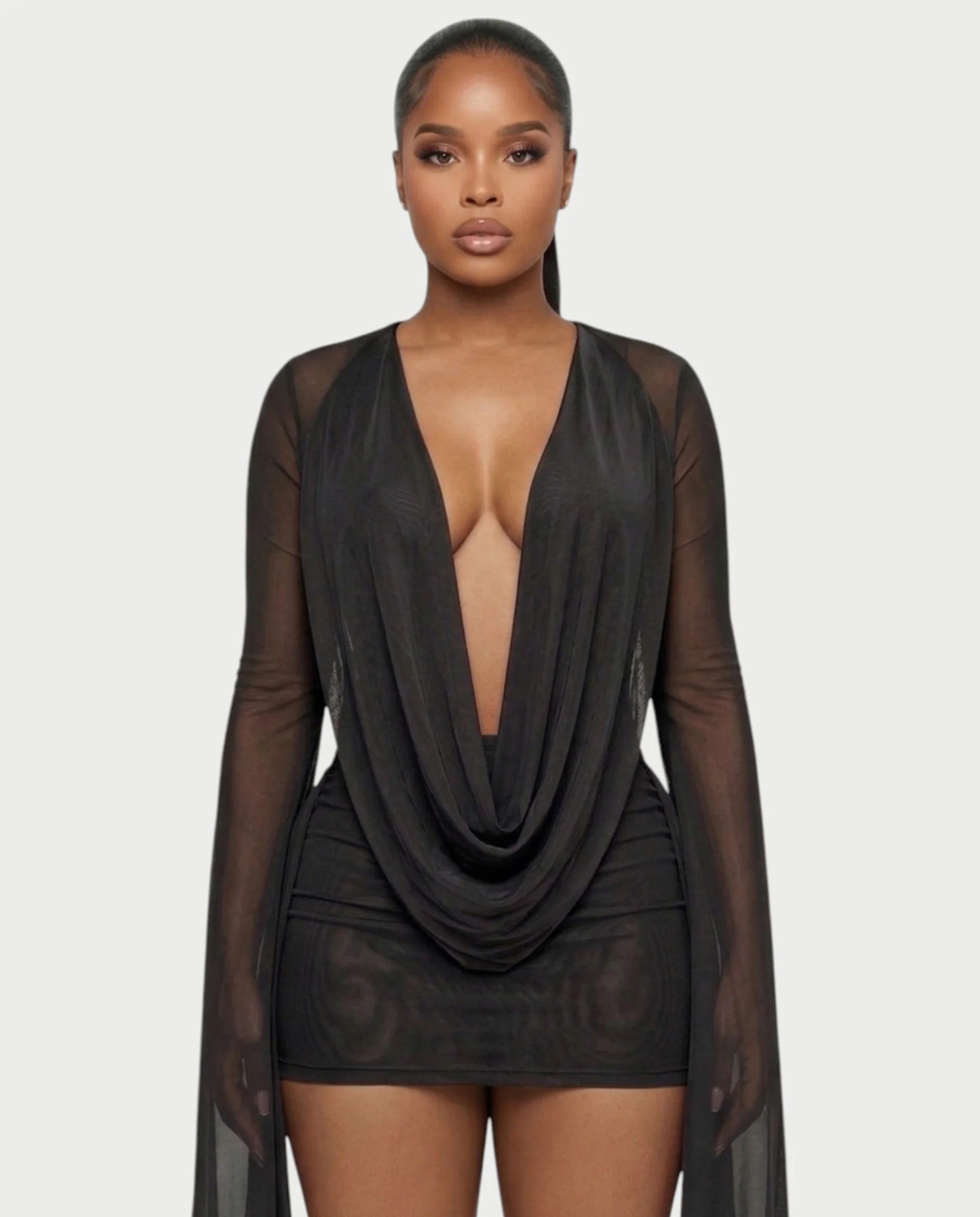 CAROL Cowl Neck Draped Mini Dress - Image 30
