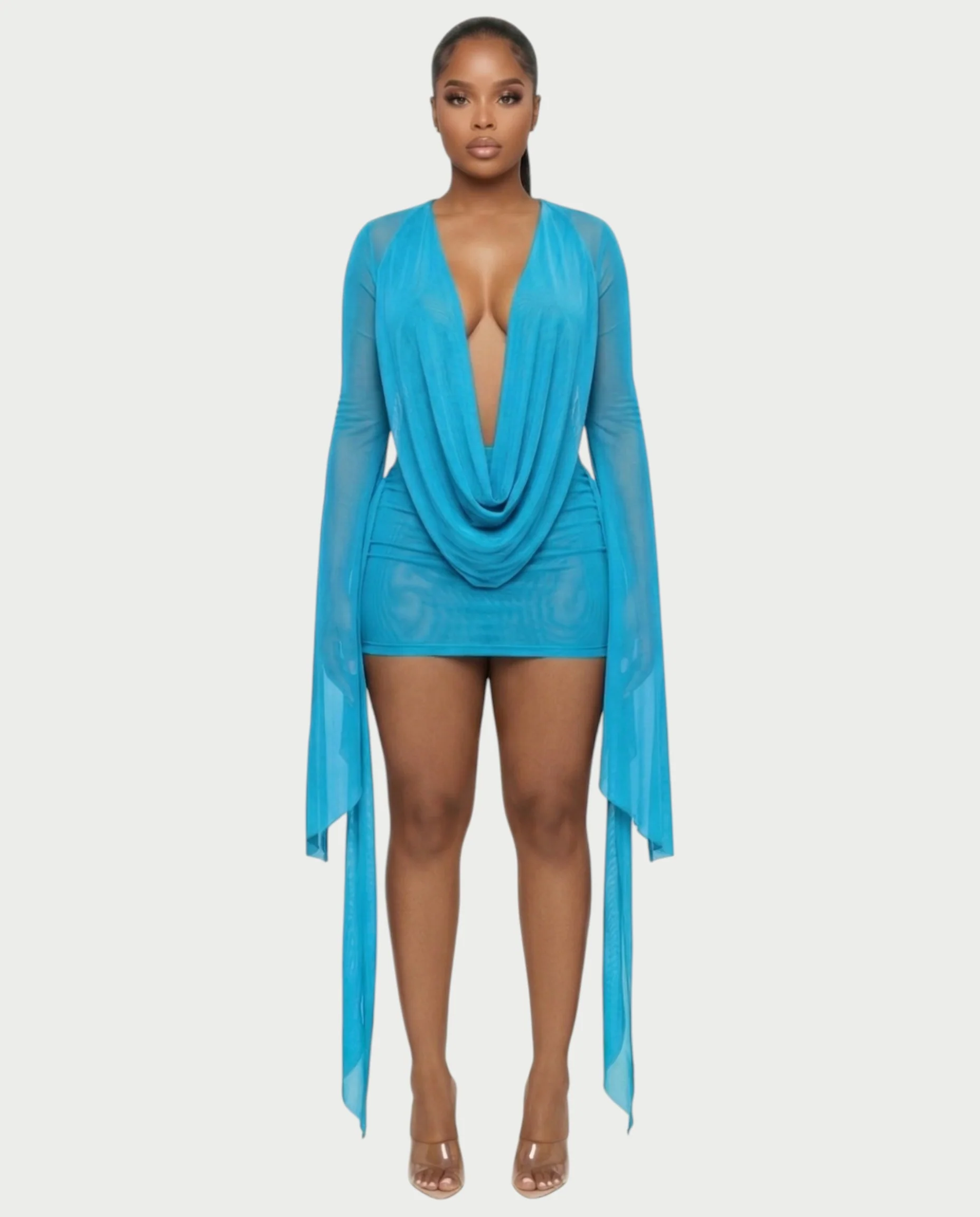 CAROL Cowl Neck Draped Mini Dress - Image 32