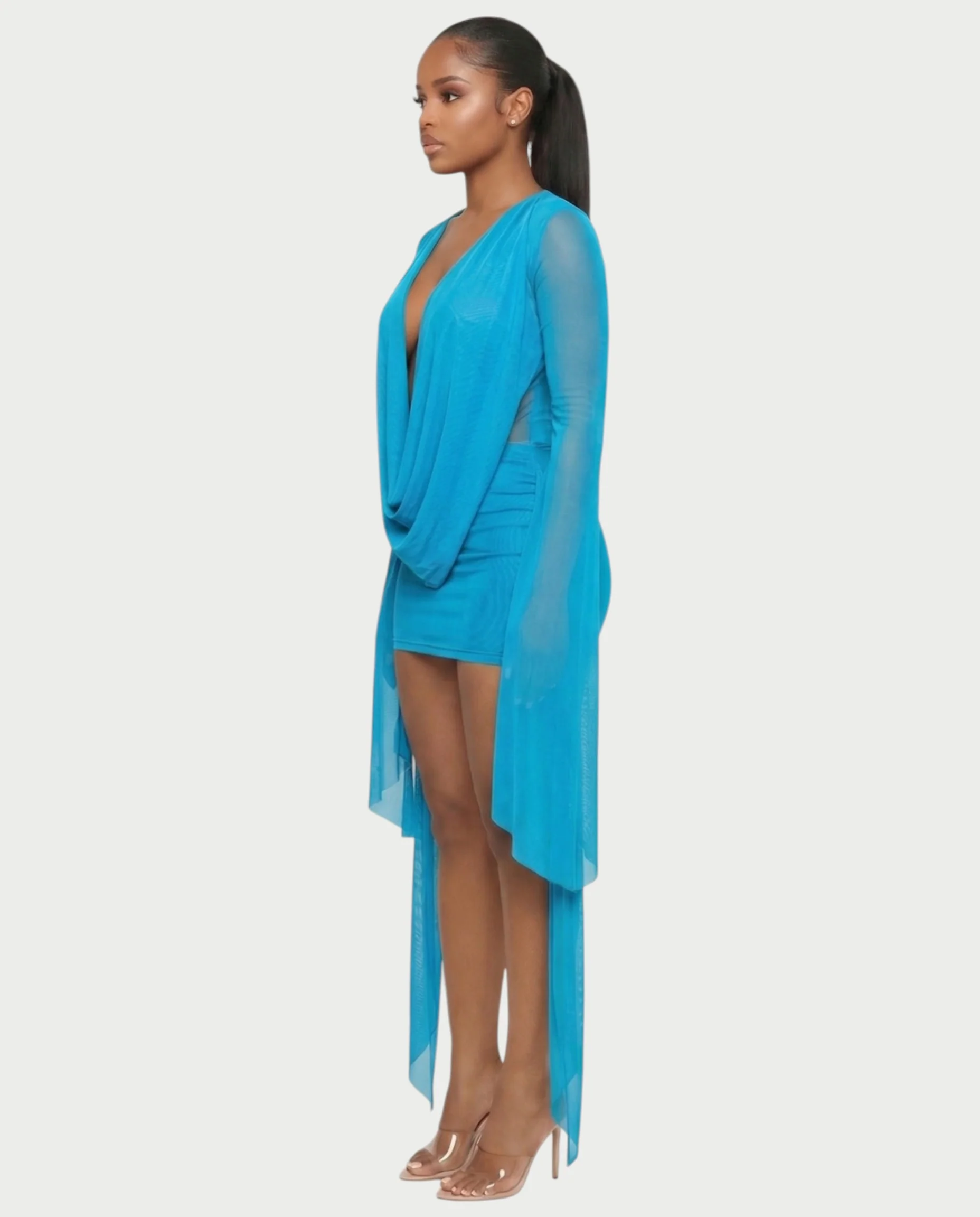 CAROL Cowl Neck Draped Mini Dress - Image 34