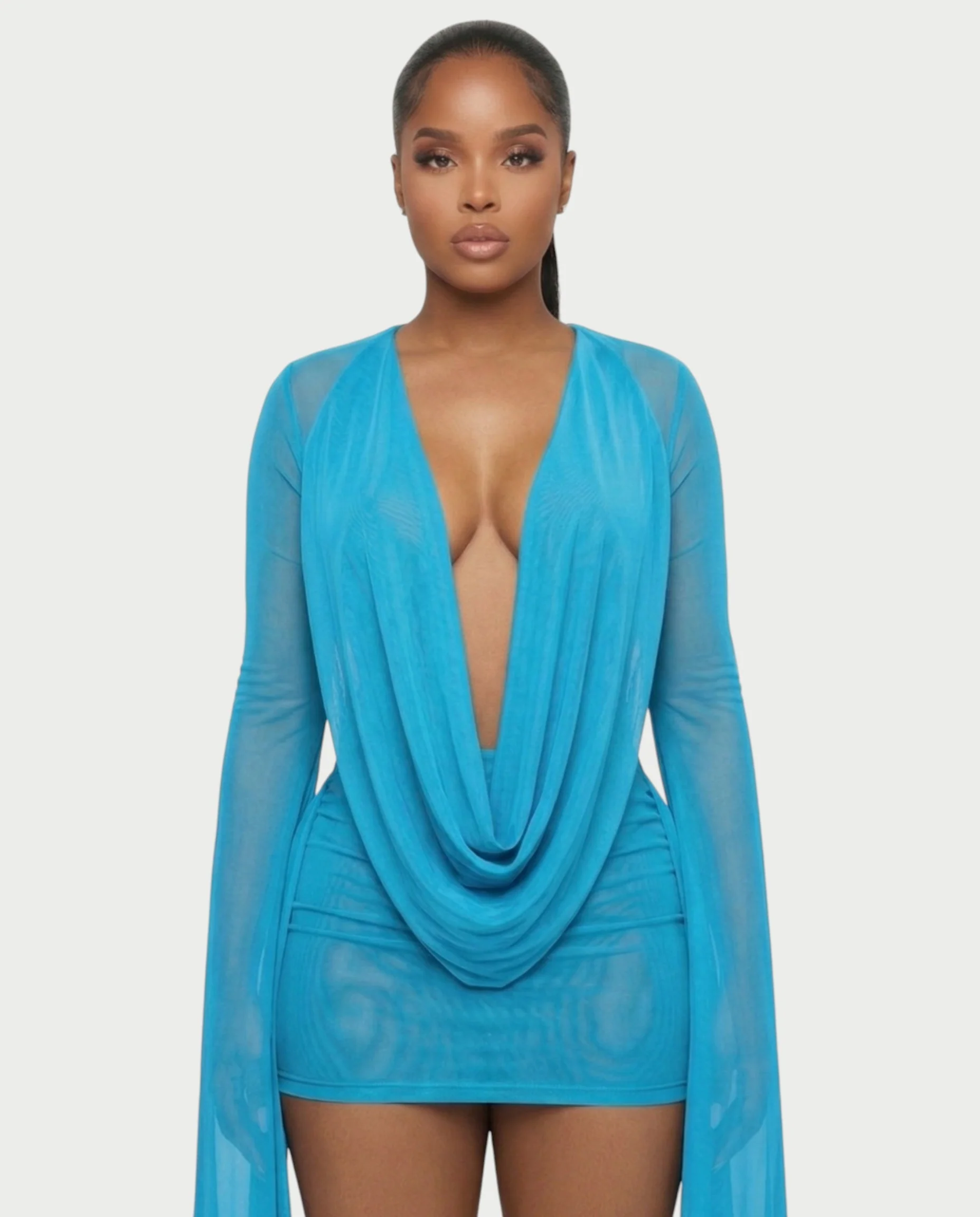 CAROL Cowl Neck Draped Mini Dress - Image 35