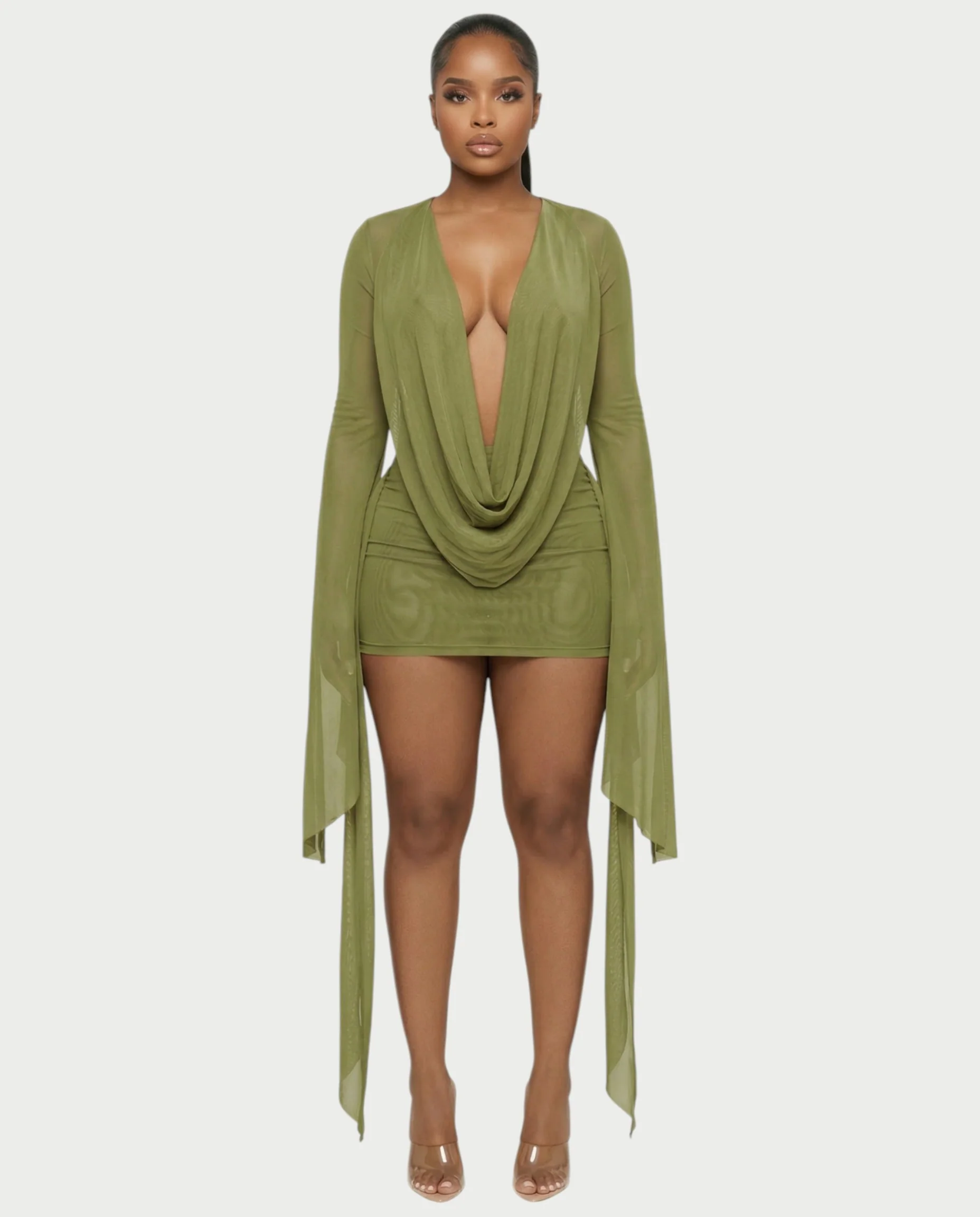 CAROL Cowl Neck Draped Mini Dress - Image 37