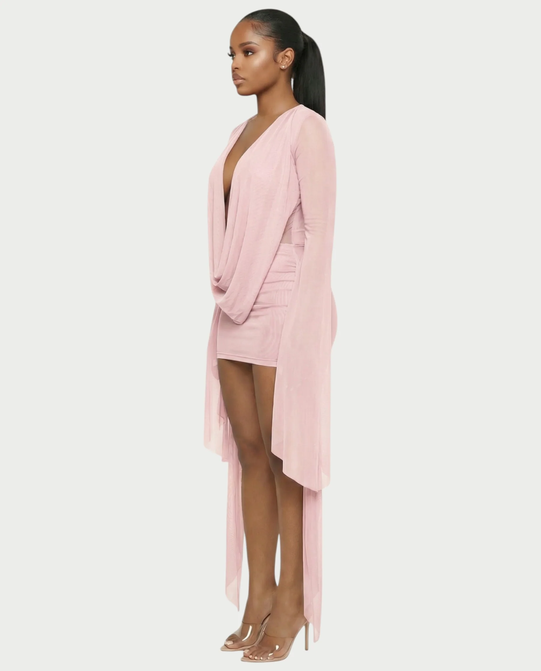 CAROL Cowl Neck Draped Mini Dress - Image 4