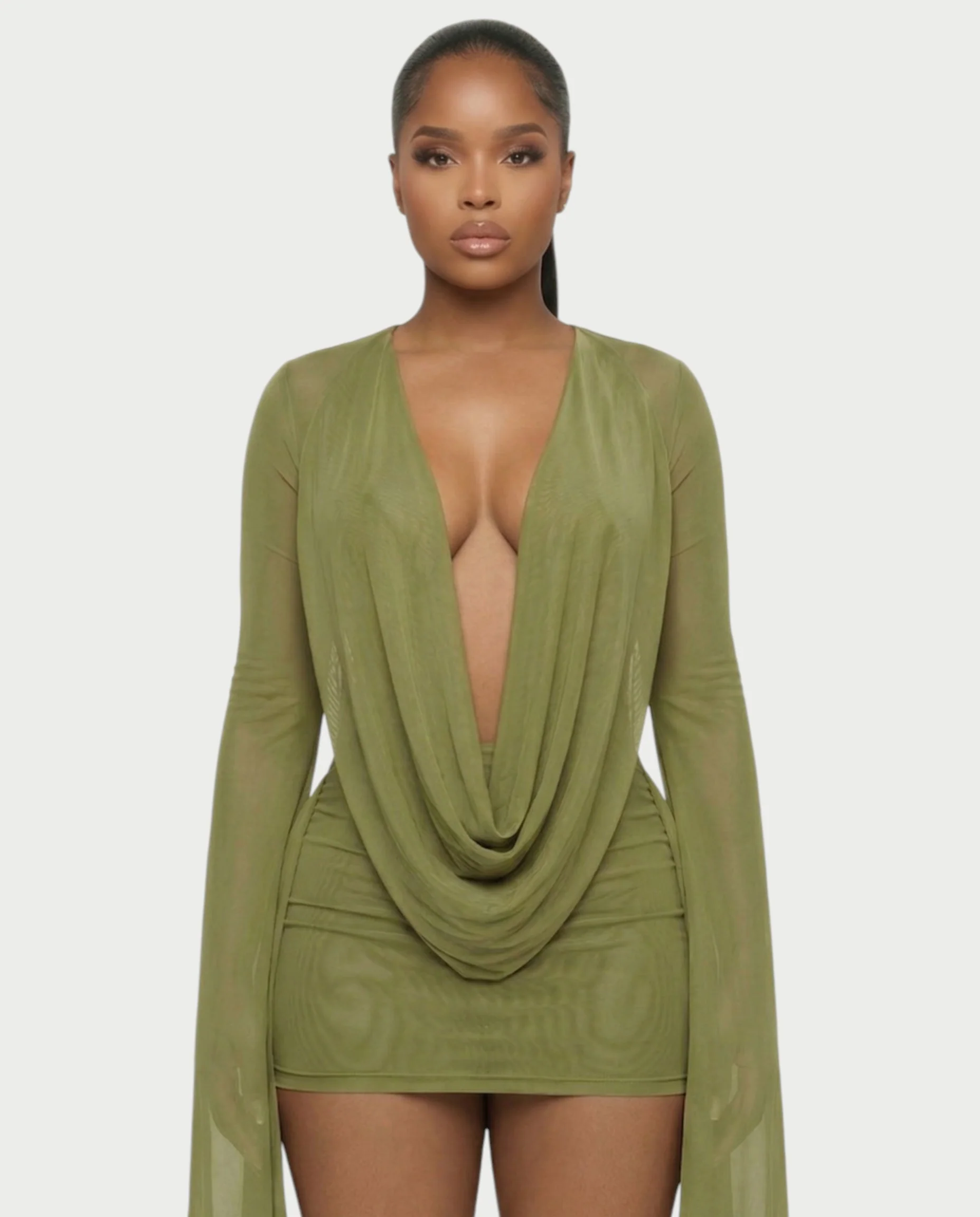 CAROL Cowl Neck Draped Mini Dress - Image 40