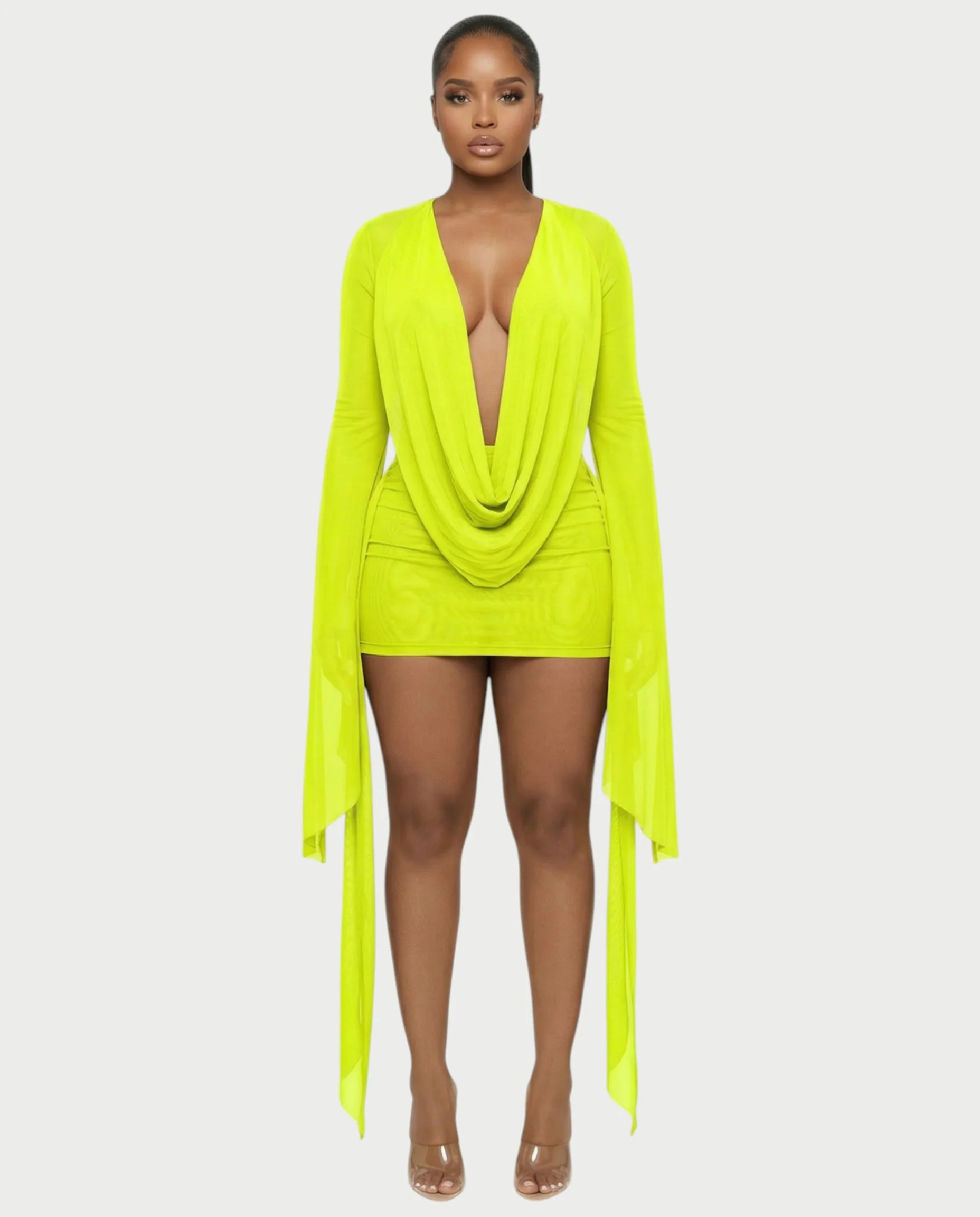 CAROL Cowl Neck Draped Mini Dress - Image 47