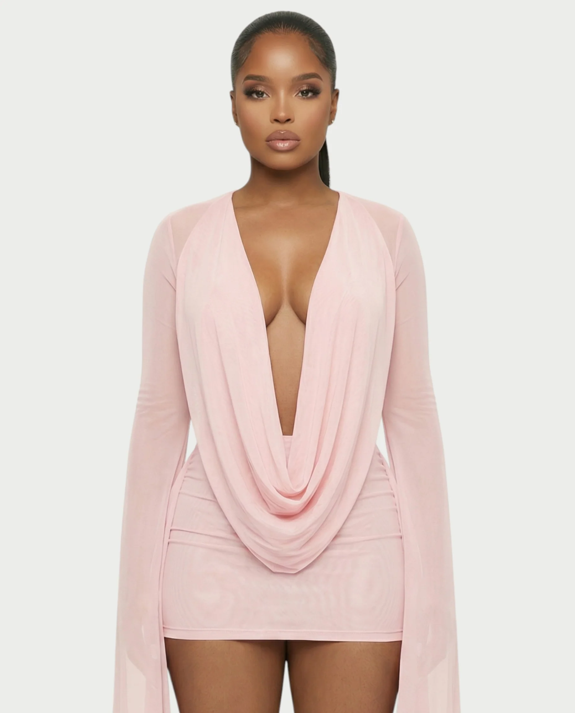 CAROL Cowl Neck Draped Mini Dress - Image 5