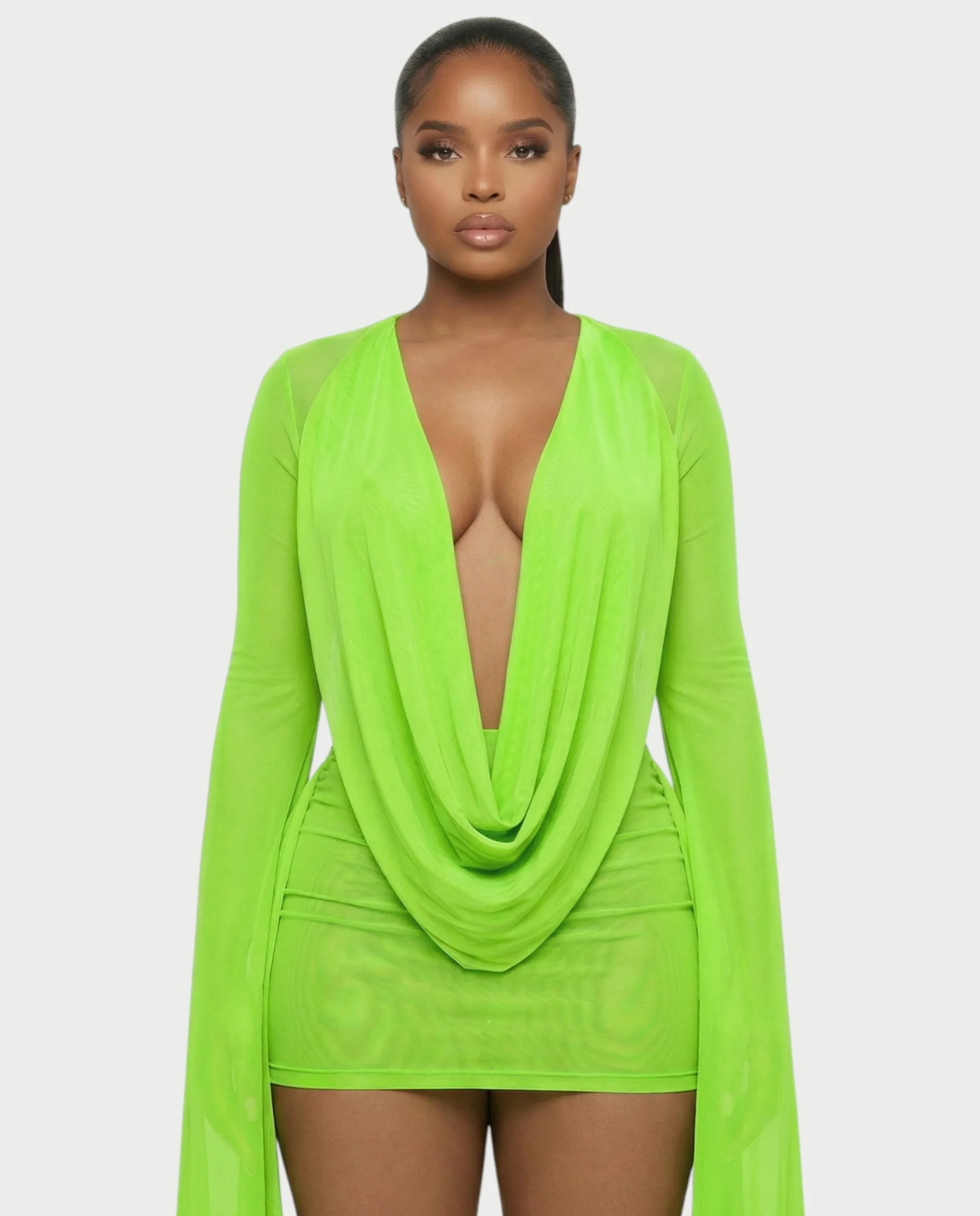 CAROL Cowl Neck Draped Mini Dress - Image 55