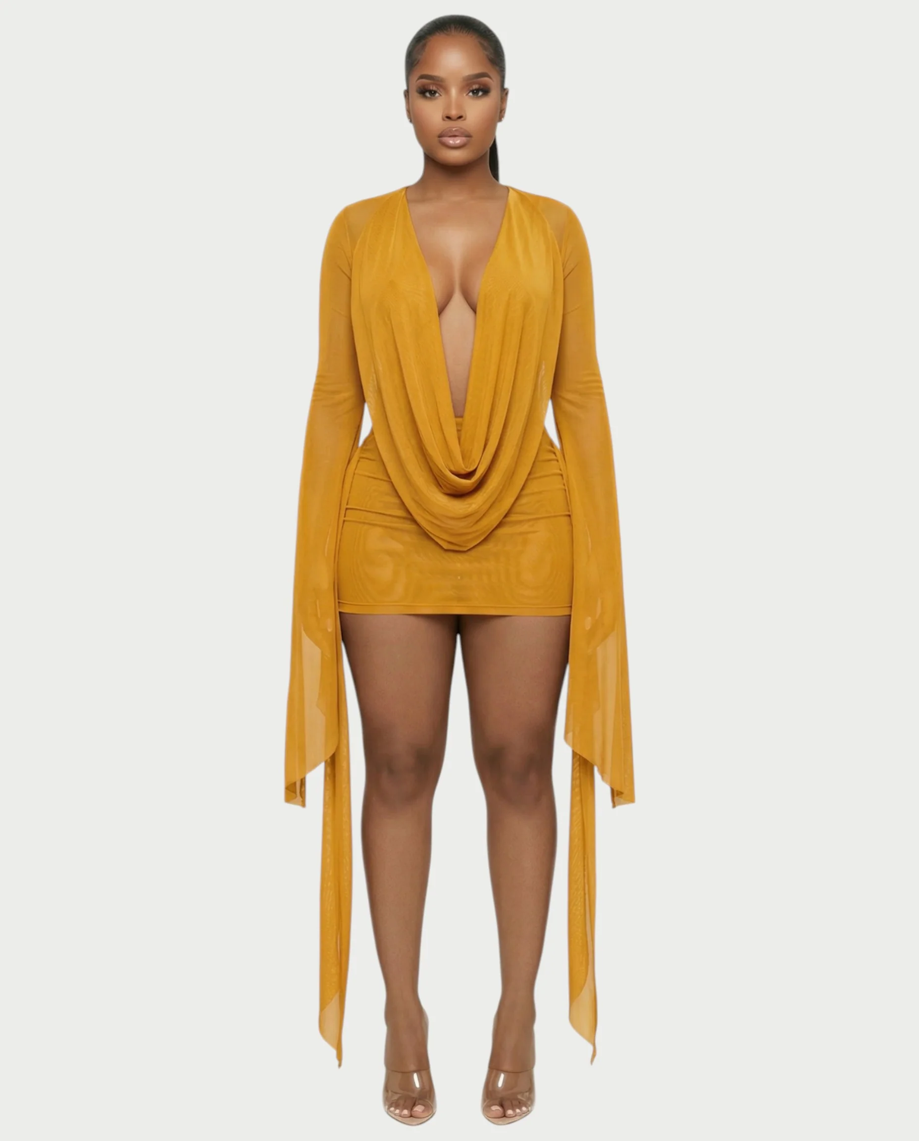 CAROL Cowl Neck Draped Mini Dress - Image 57