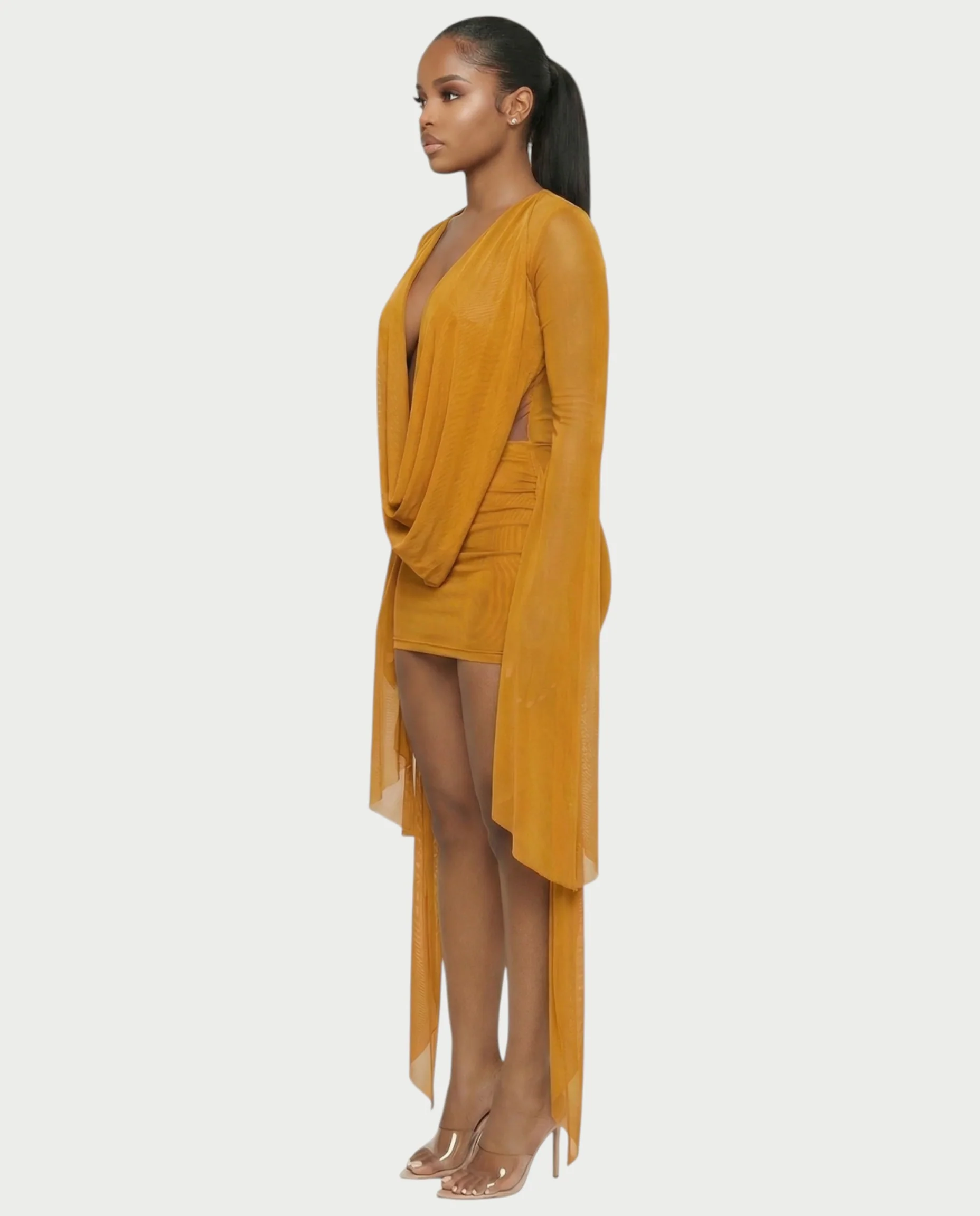 CAROL Cowl Neck Draped Mini Dress - Image 59