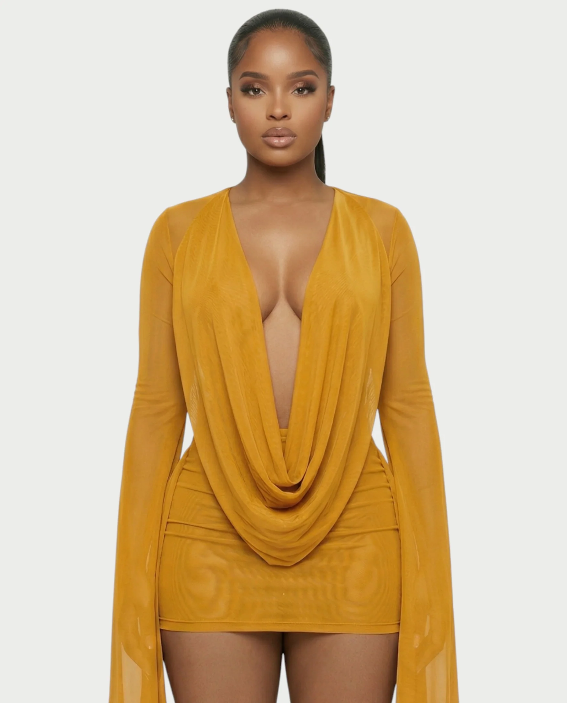 CAROL Cowl Neck Draped Mini Dress - Image 60