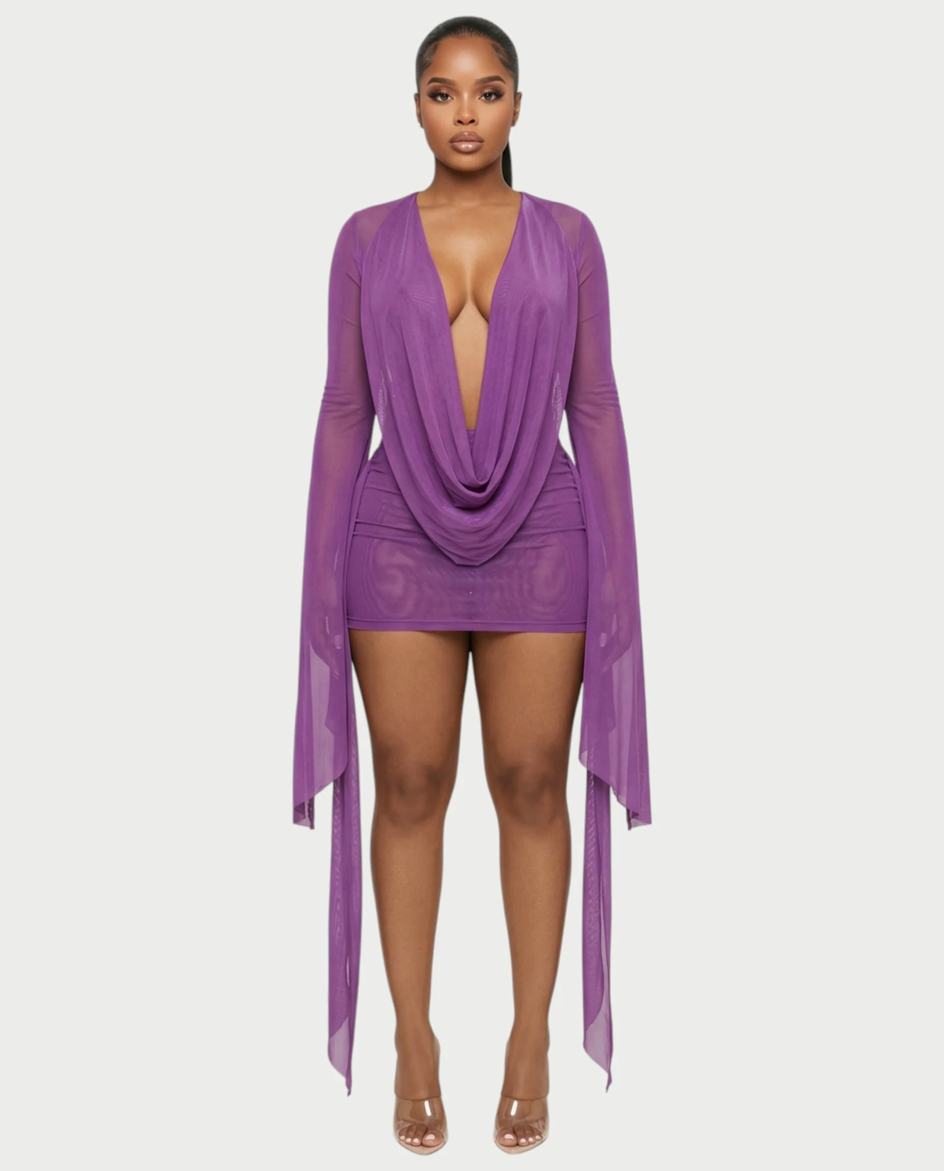 CAROL Cowl Neck Draped Mini Dress - Image 7