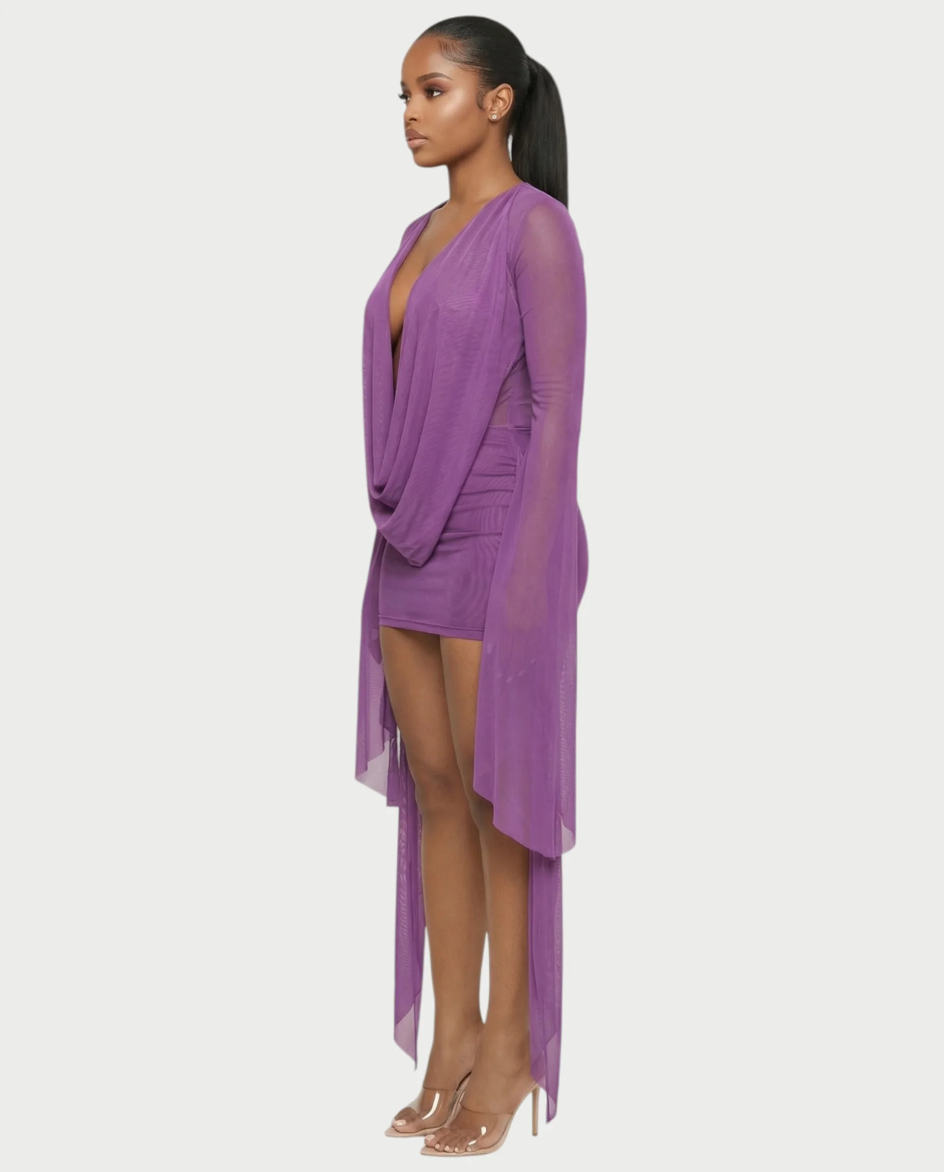 CAROL Cowl Neck Draped Mini Dress - Image 9