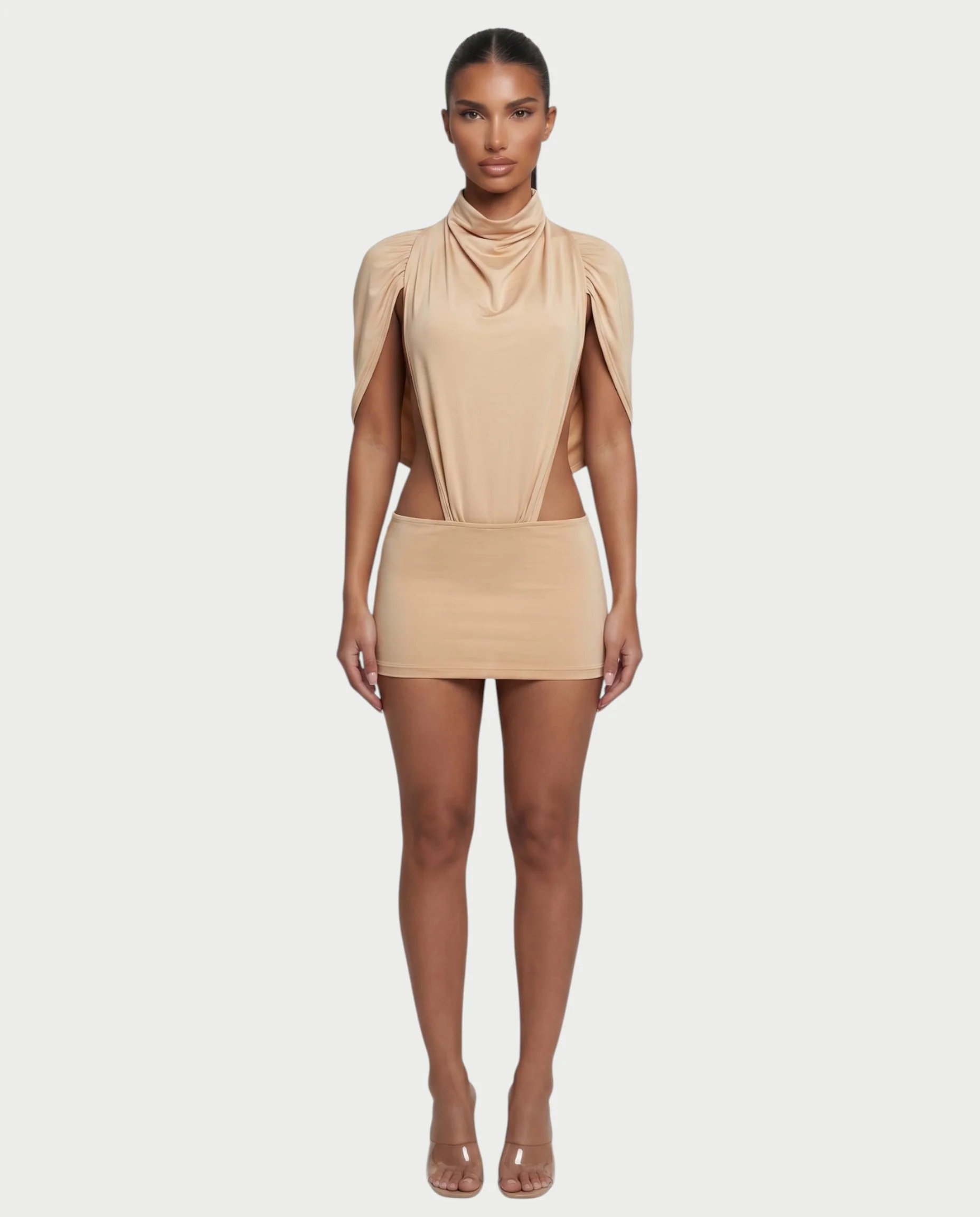 CELIORA High-Neck Bodysuit & Mini Skirt Set