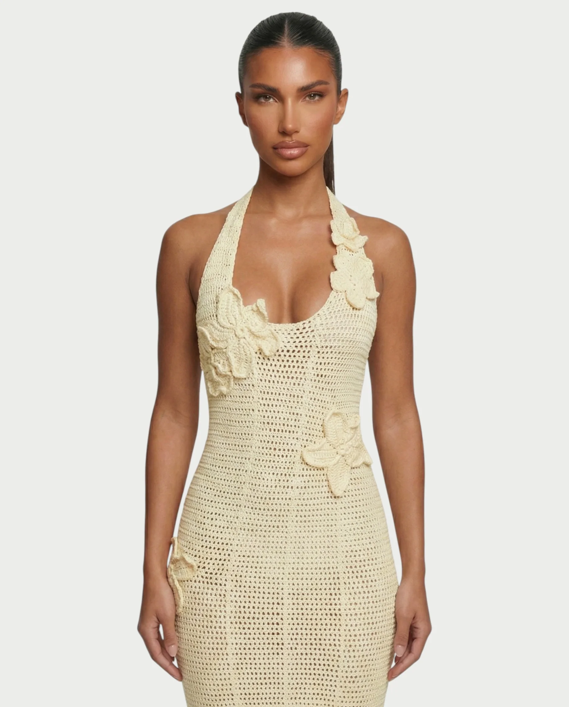 CESIA Crochet Backless Floral Appliqué Maxi Dress - Image 9
