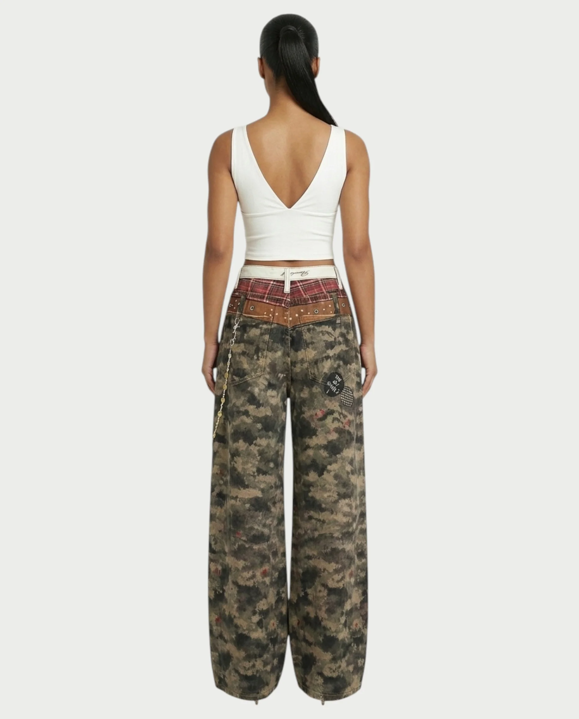 CEVY Retro Camo Wide-Leg Denim Pants - Image 5