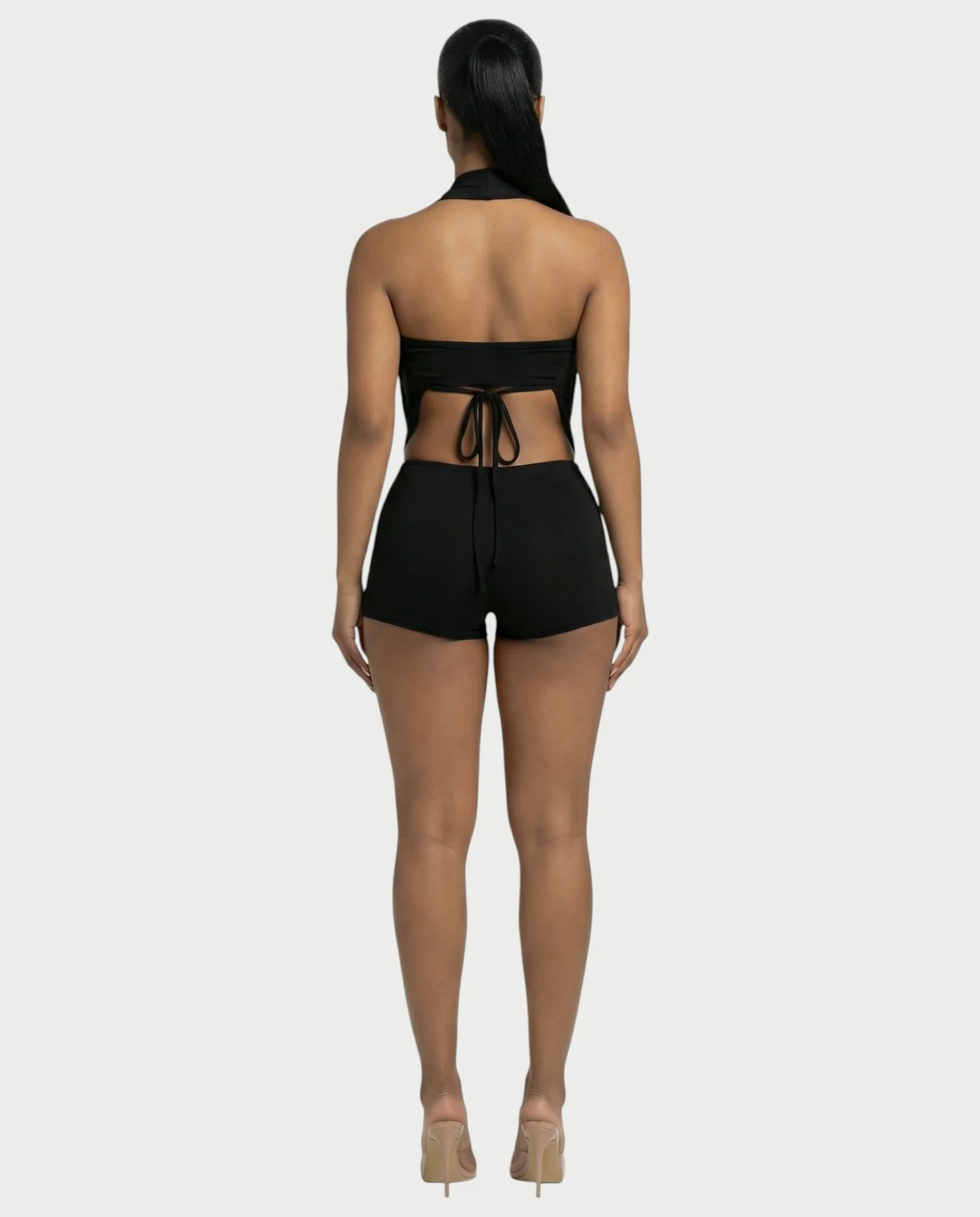 CHANE Halter Draped Romper & Buckle Bralette Set - Image 2