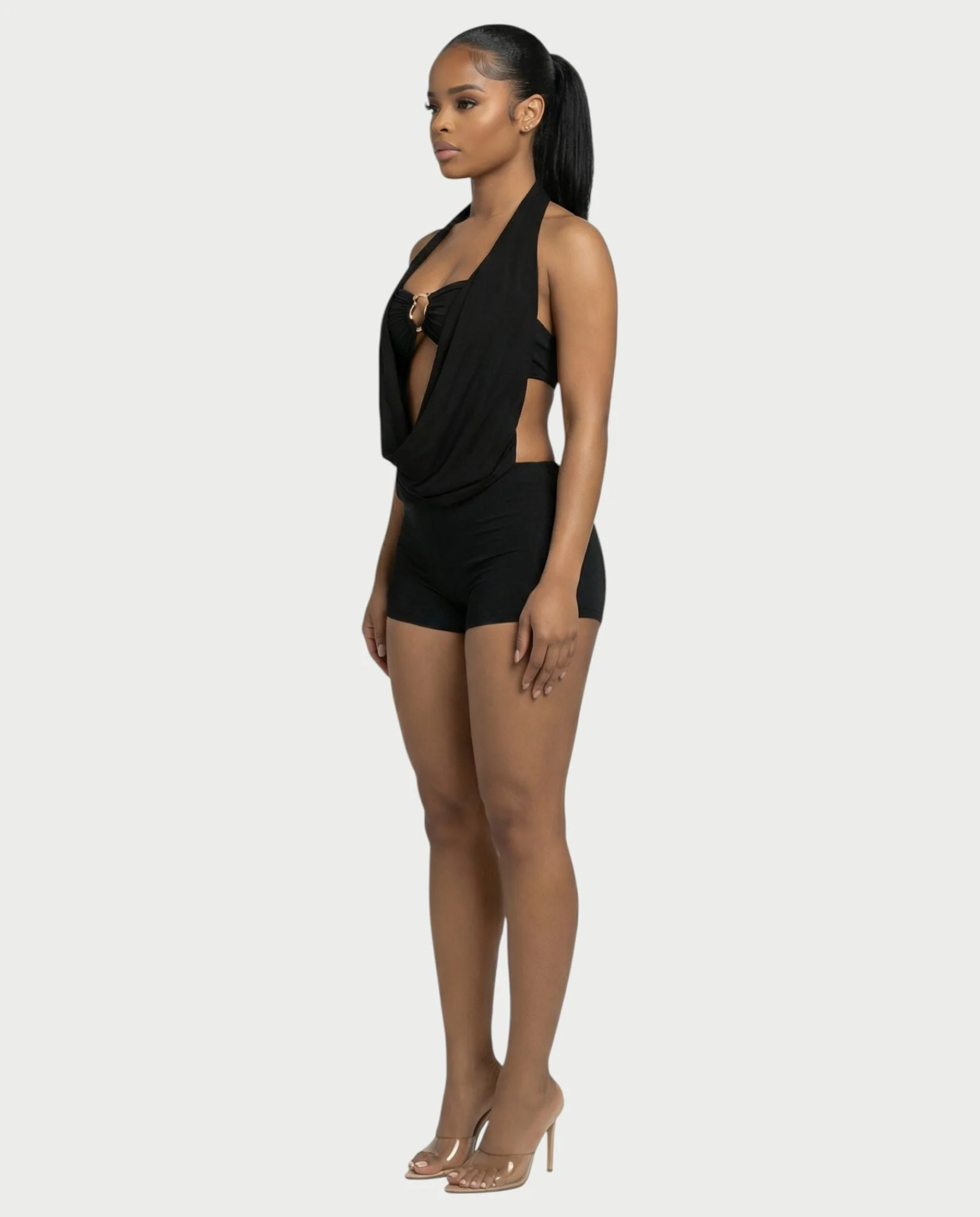 CHANE Halter Draped Romper & Buckle Bralette Set - Image 3
