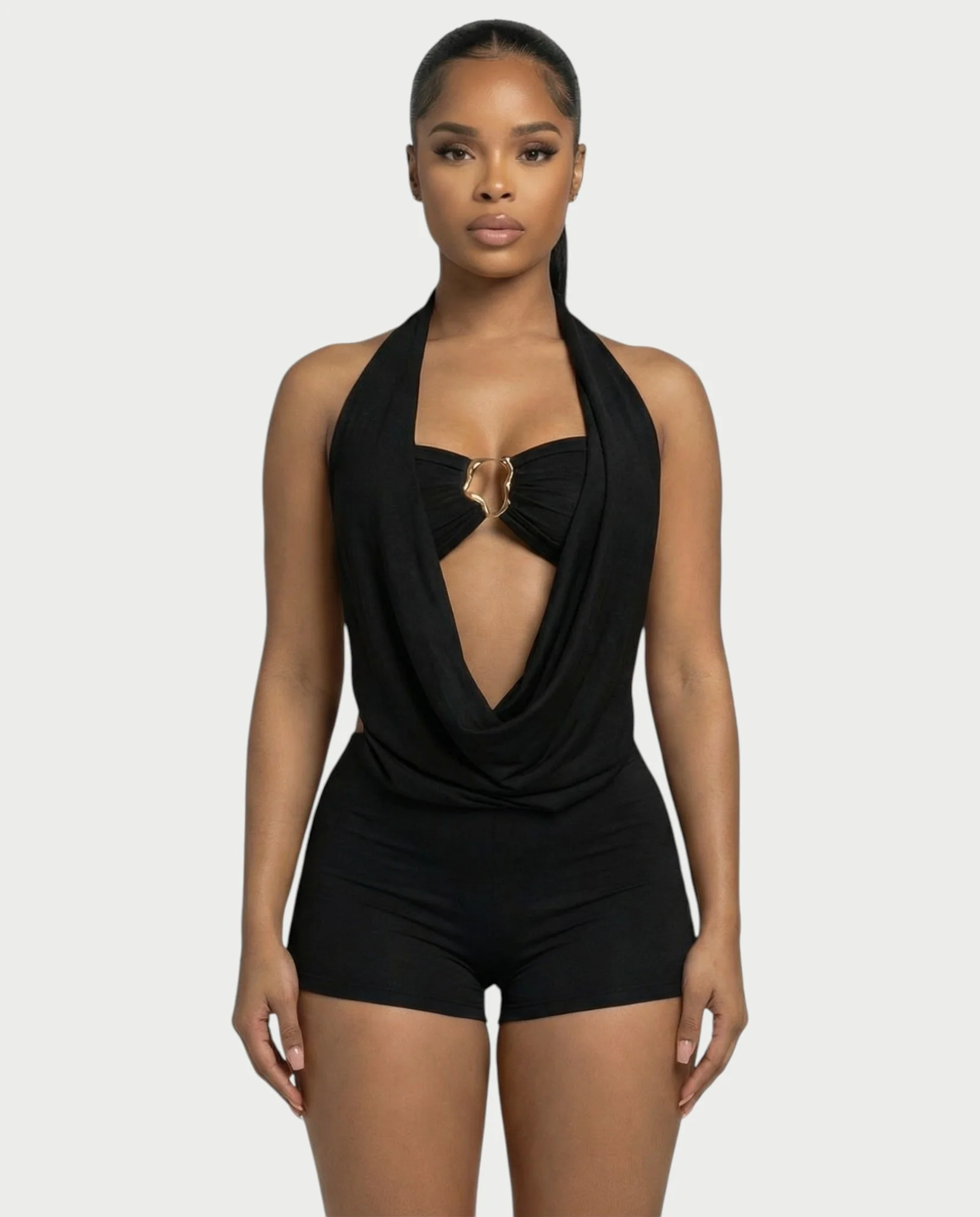 CHANE Halter Draped Romper & Buckle Bralette Set - Image 4