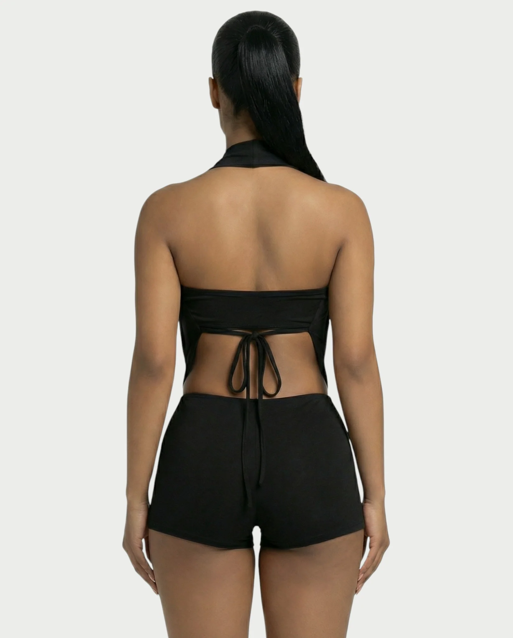 CHANE Halter Draped Romper & Buckle Bralette Set - Image 5