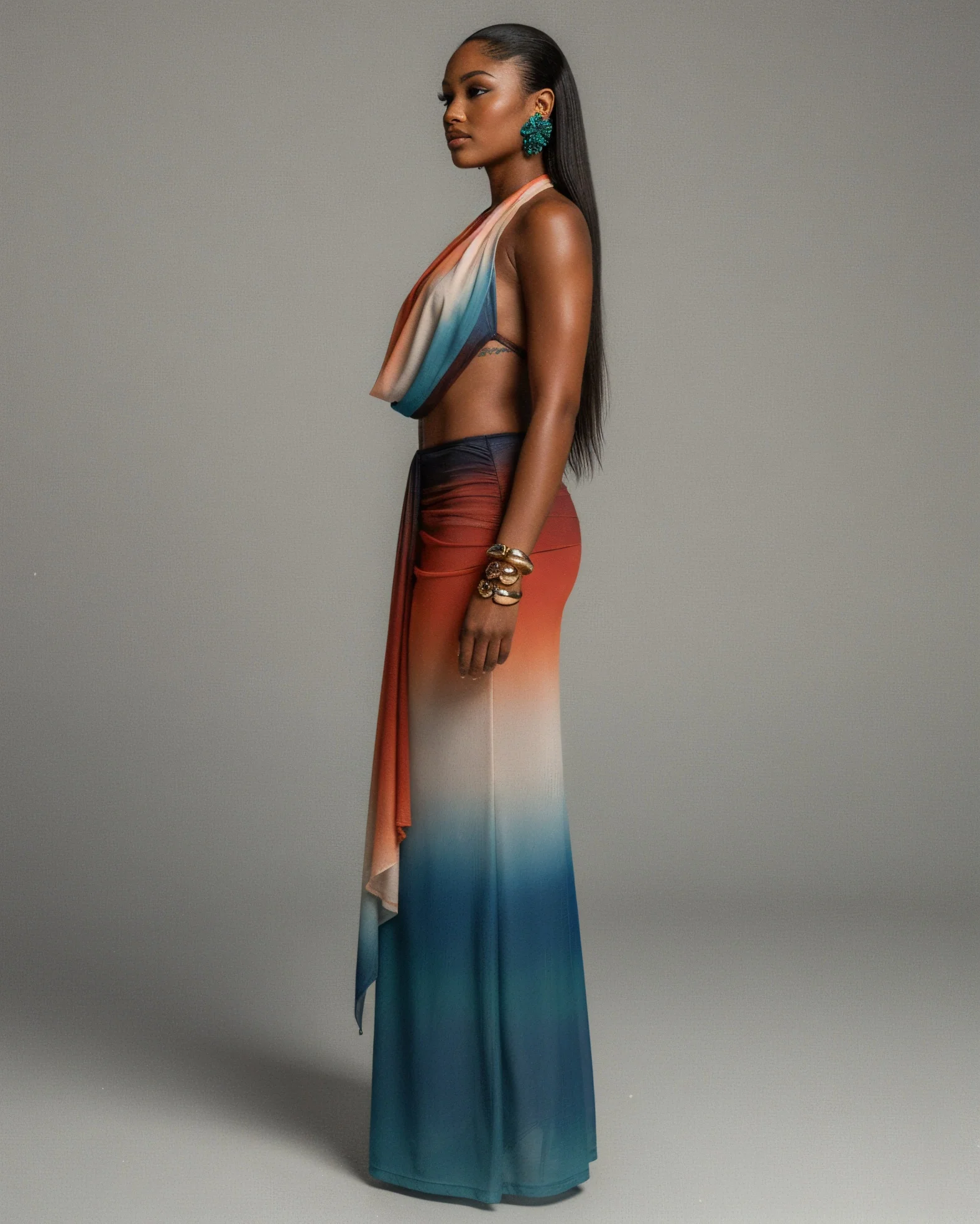 CHANEL Gradient Print Cowl Top and Maxi Skirt Set - Image 3