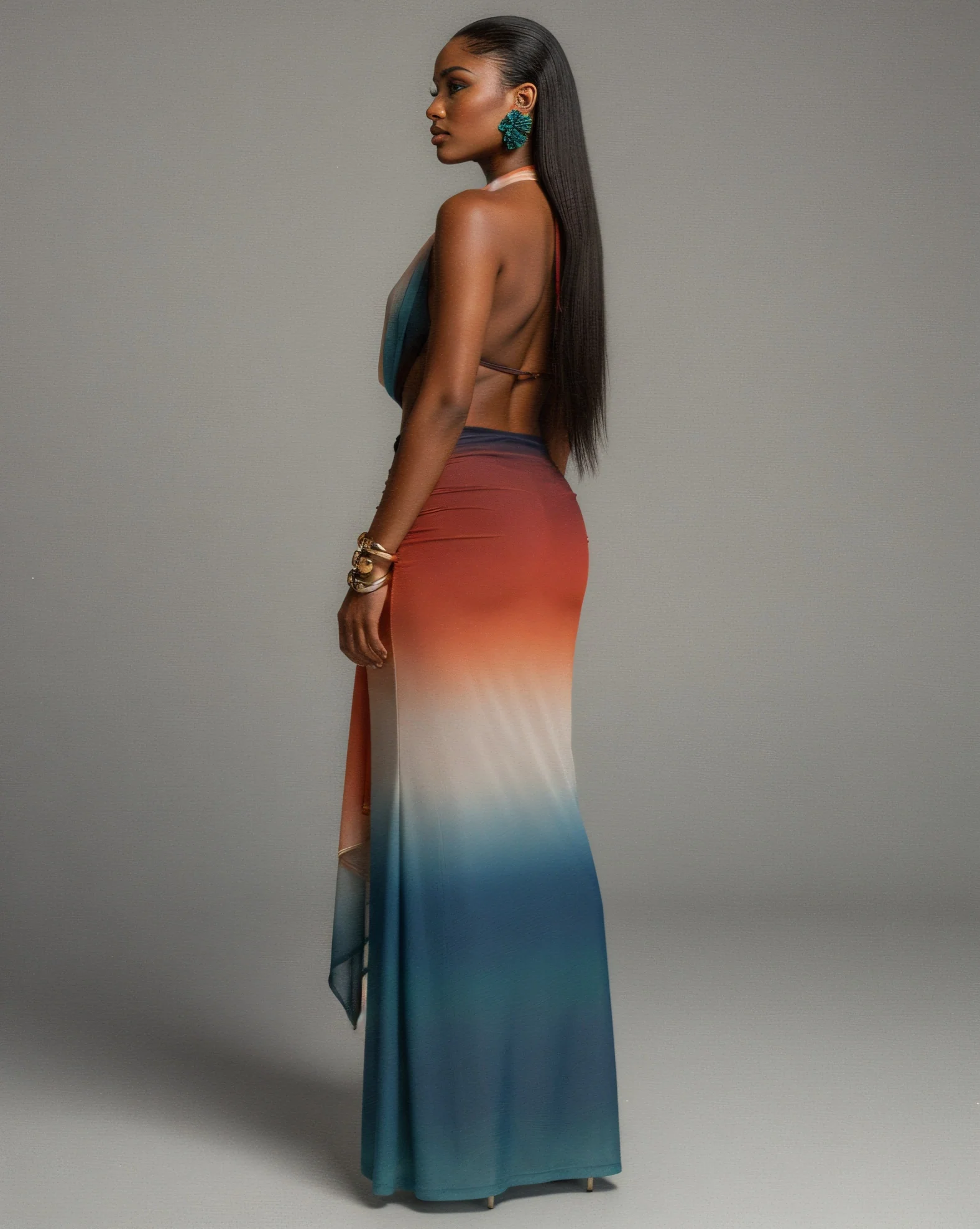 CHANEL Gradient Print Cowl Top and Maxi Skirt Set - Image 4