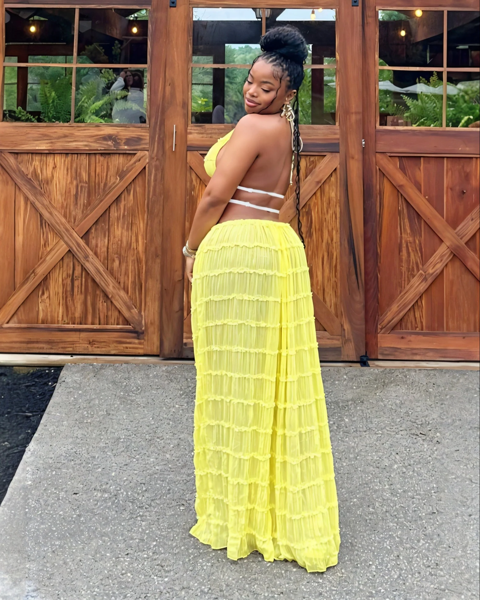 CHRISTINE Sheer Ruched Halter Top and Maxi Skirt Set - Image 17