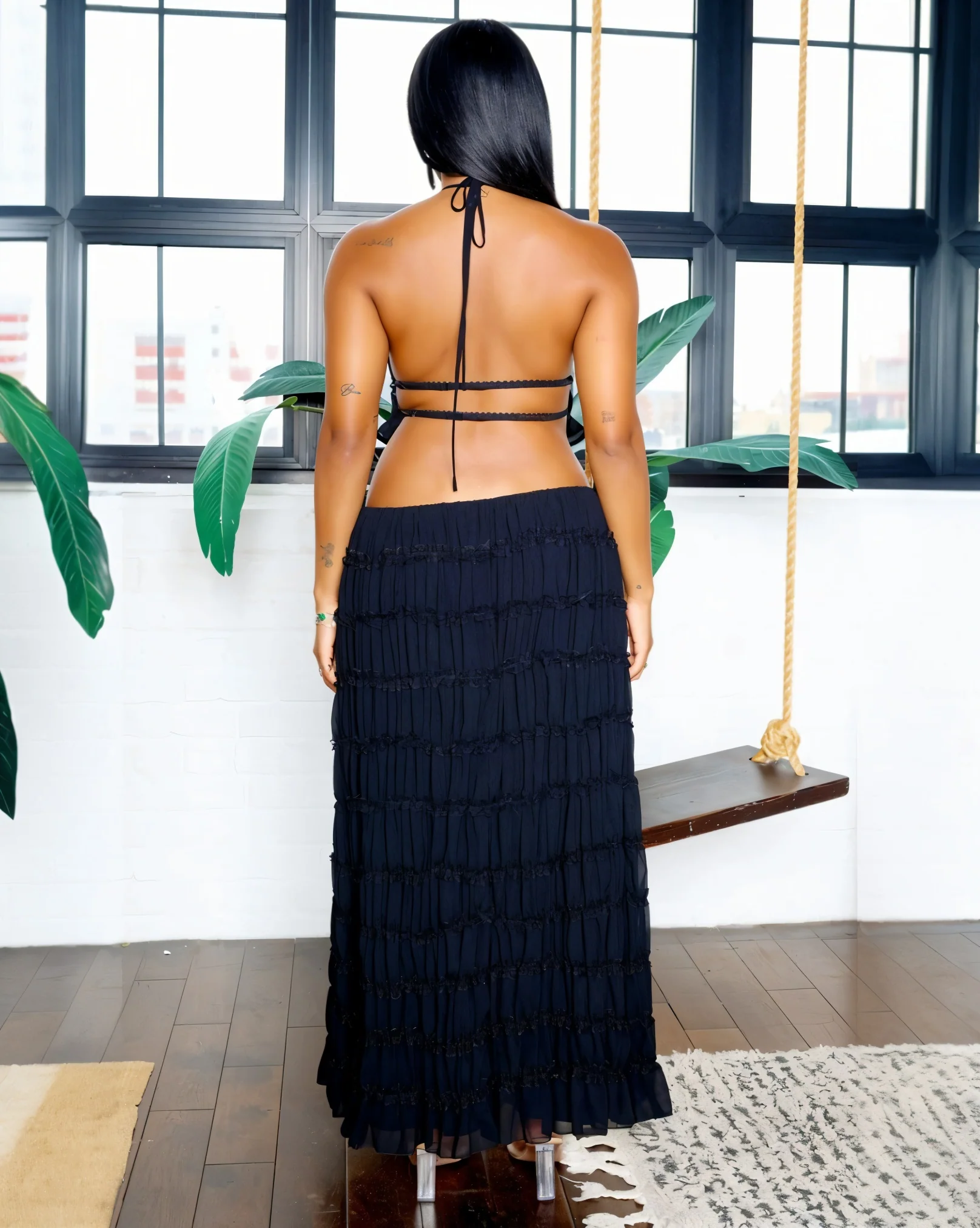 CHRISTINE Sheer Ruched Halter Top and Maxi Skirt Set - Image 21