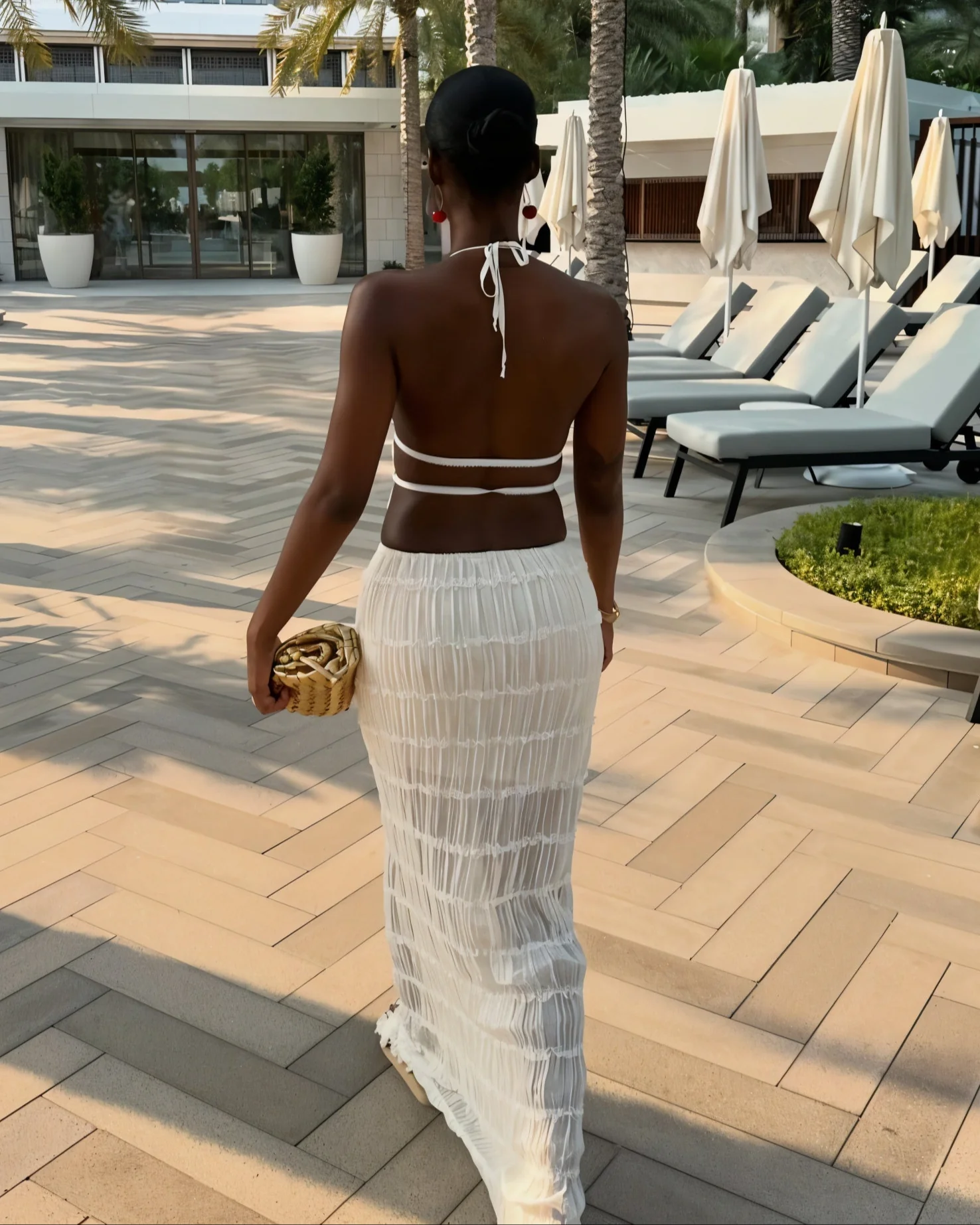 CHRISTINE Sheer Ruched Halter Top and Maxi Skirt Set - Image 3