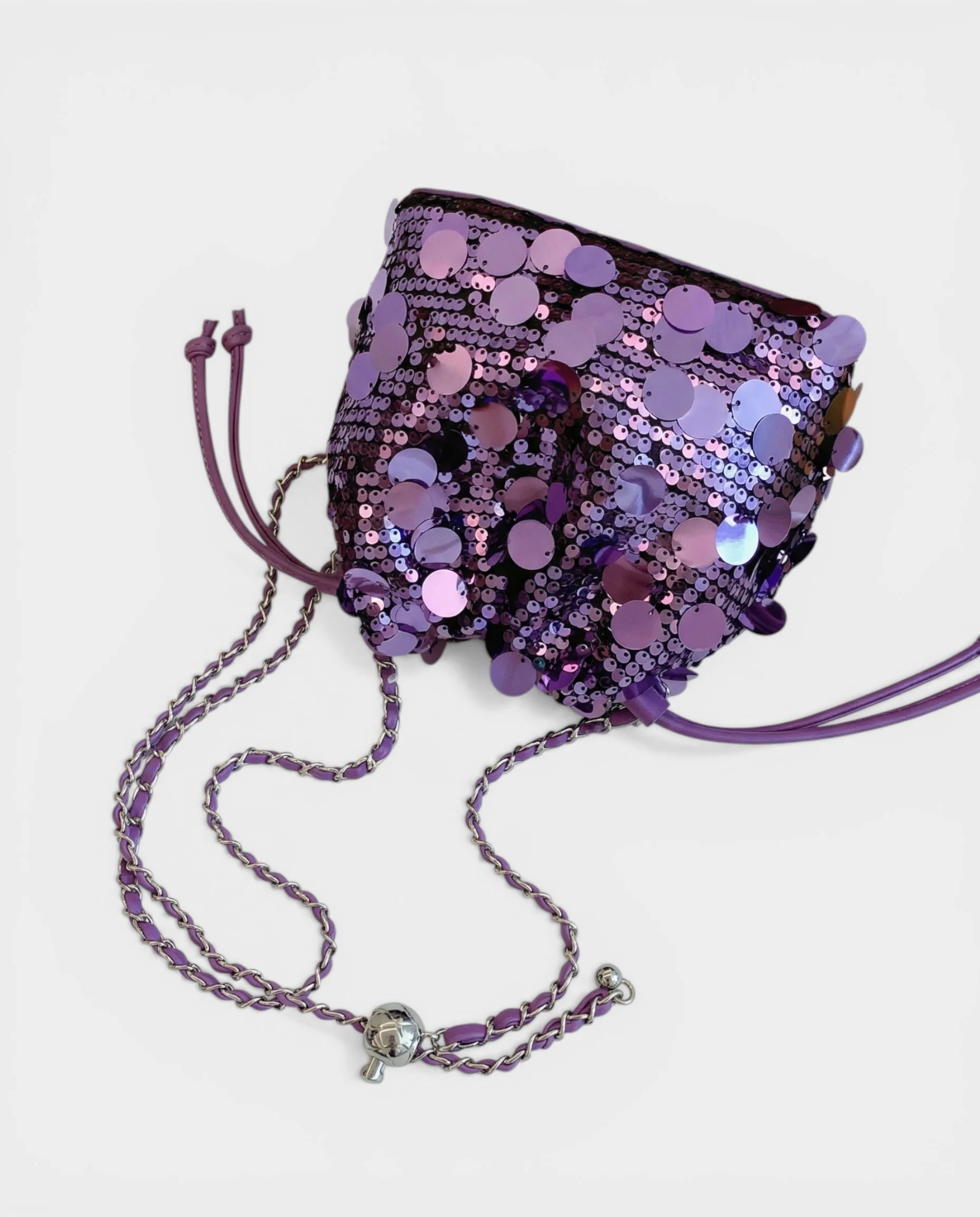 CIZARA Chain Crossbody Sequin Bucket Bag - Image 4