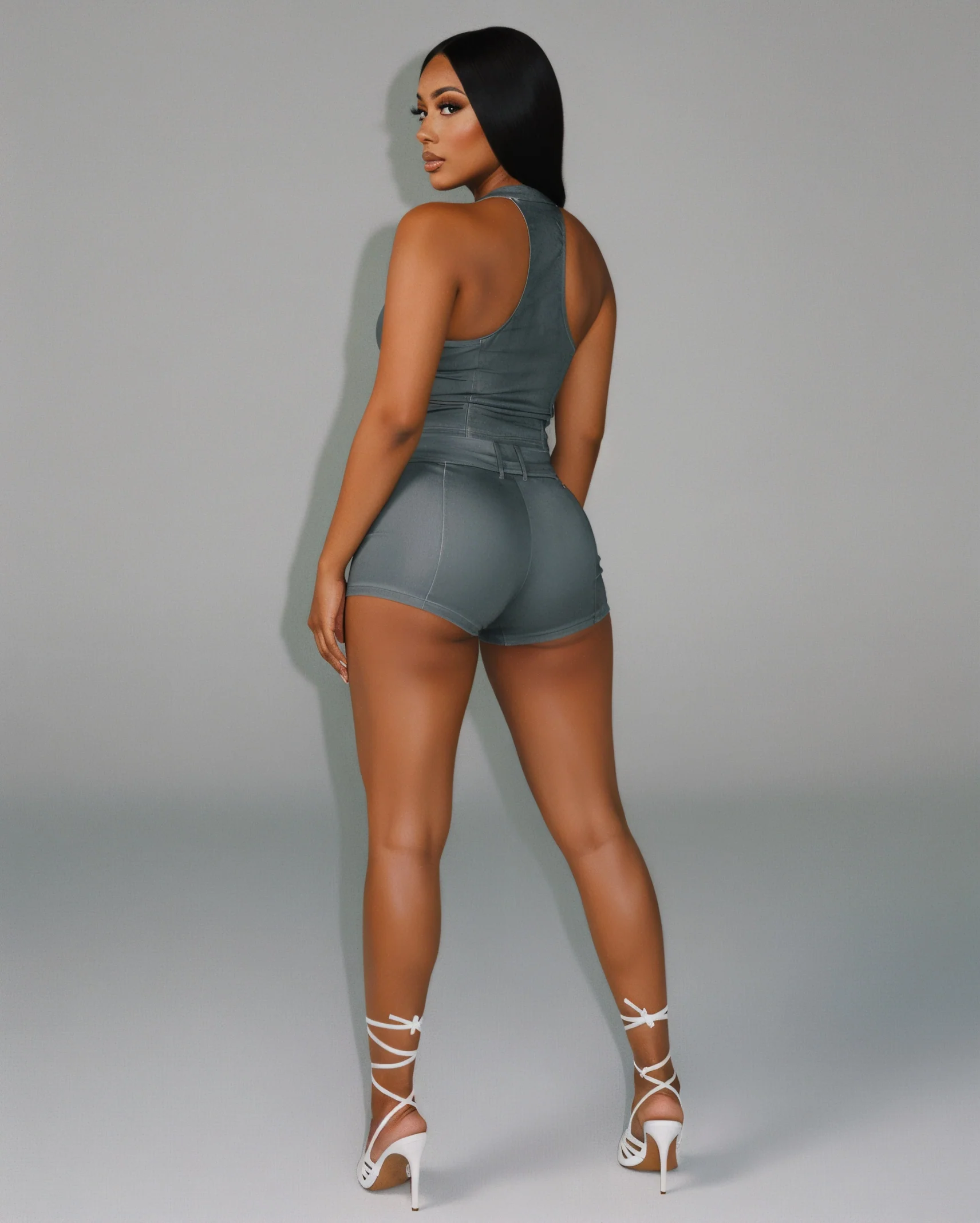 CLARISSA Denim Zip Up Top & Shorts Set - Image 4