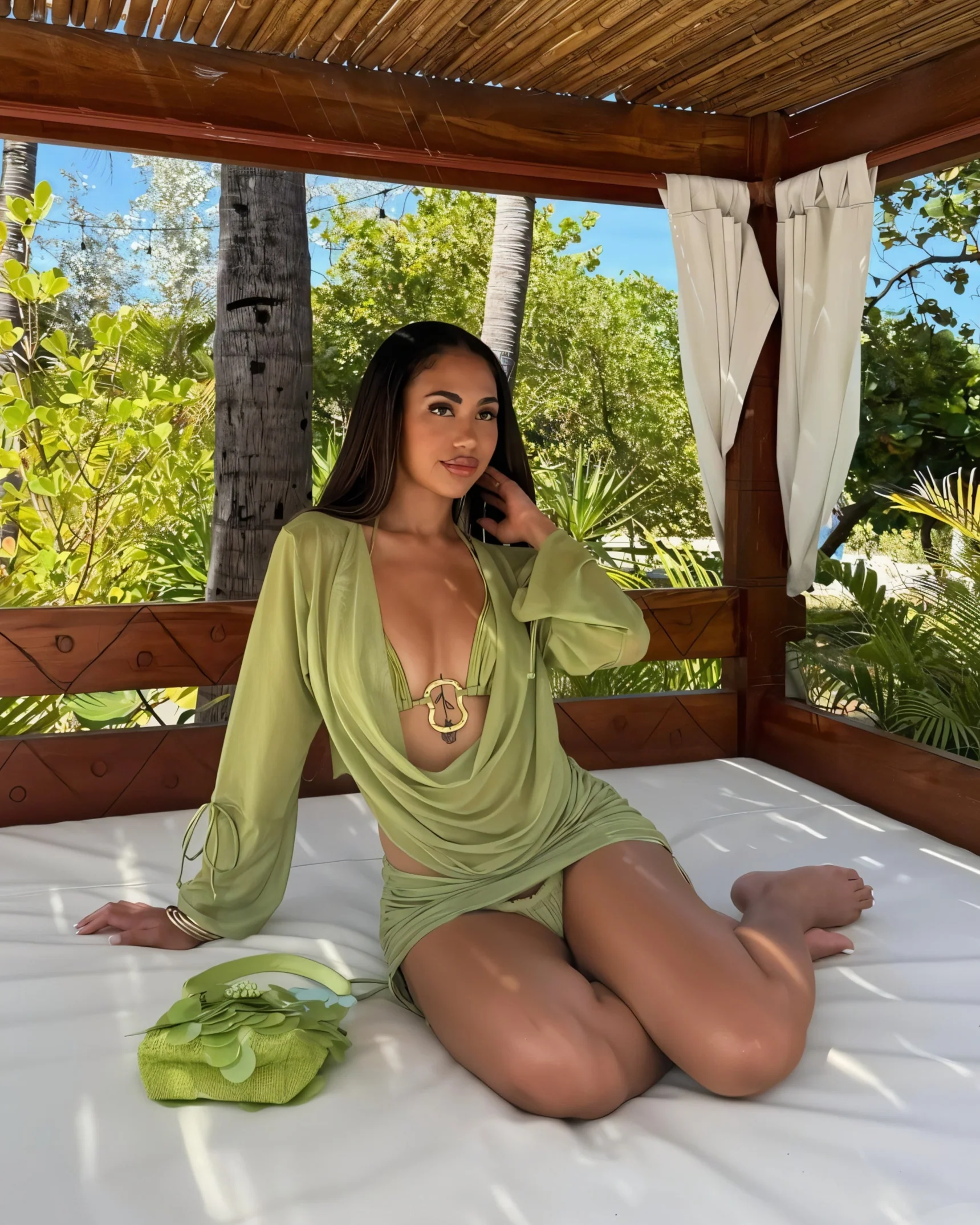 CLAUDETTE 3-Piece Cowl Top with Ring Bikini Top and Midi Skirt Set - Image 3