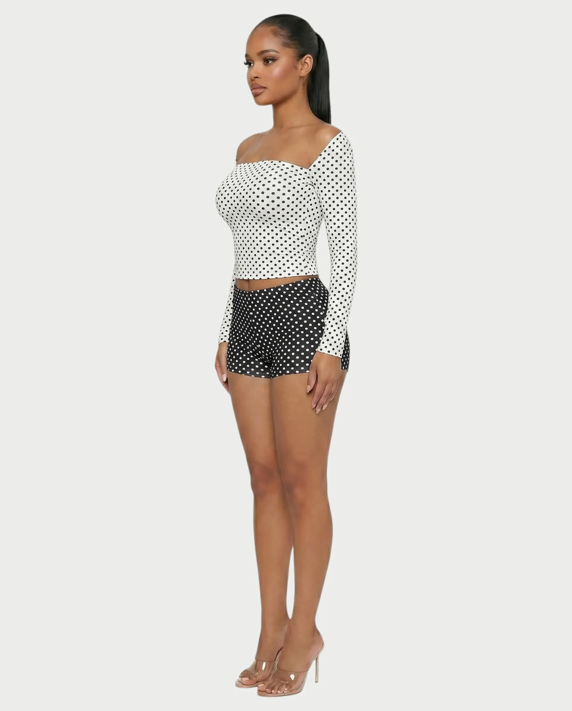 COLINA Polka Dot Shawl, Tube Top & Shorts 3-Piece Set - Image 10