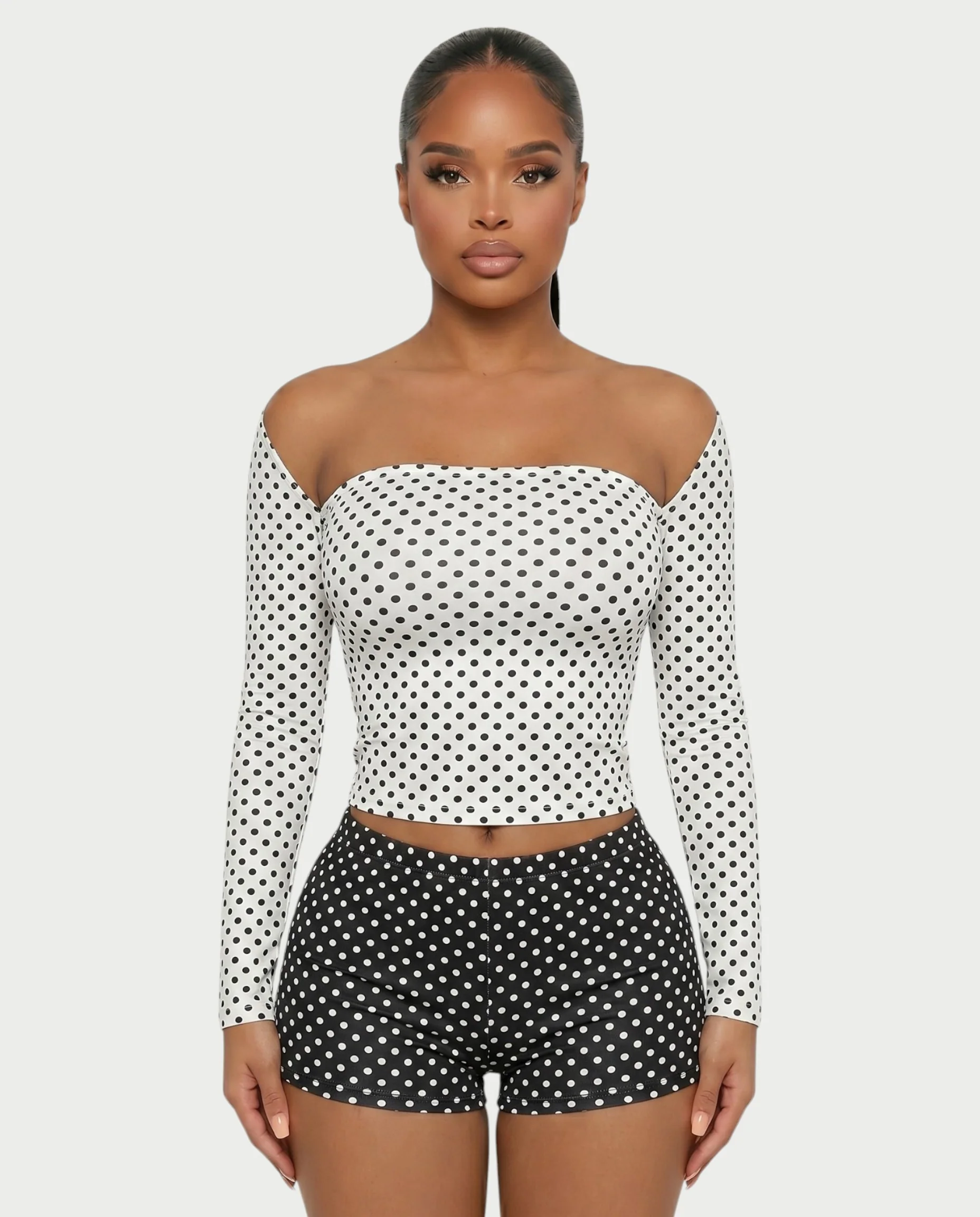 COLINA Polka Dot Shawl, Tube Top & Shorts 3-Piece Set - Image 11